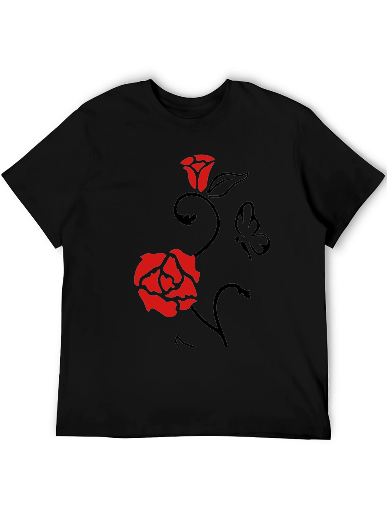 Rose & Butterfly Graphic Tee - Mens Black T-Shirt