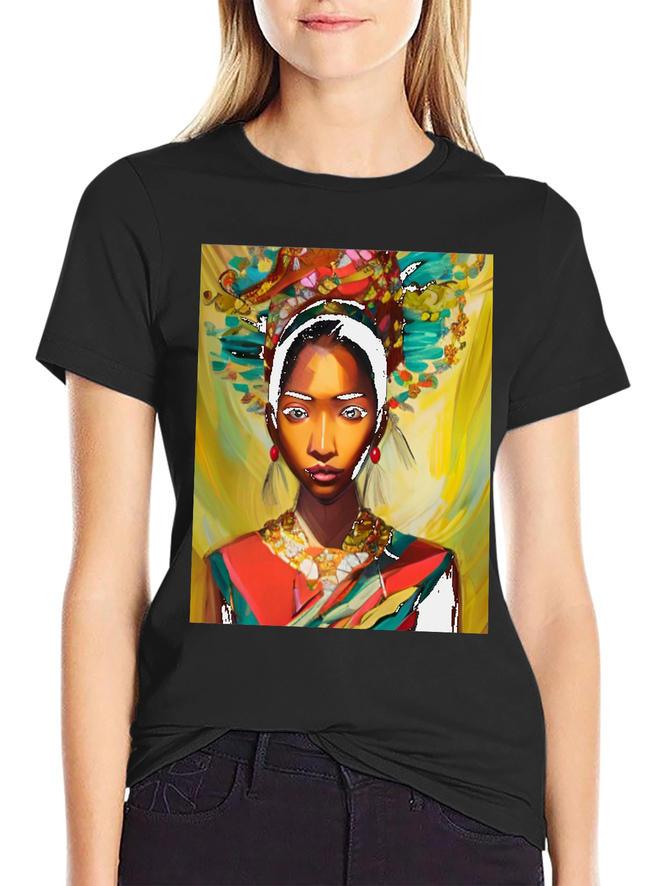 Artistic Woman Graphic Black T-Shirt