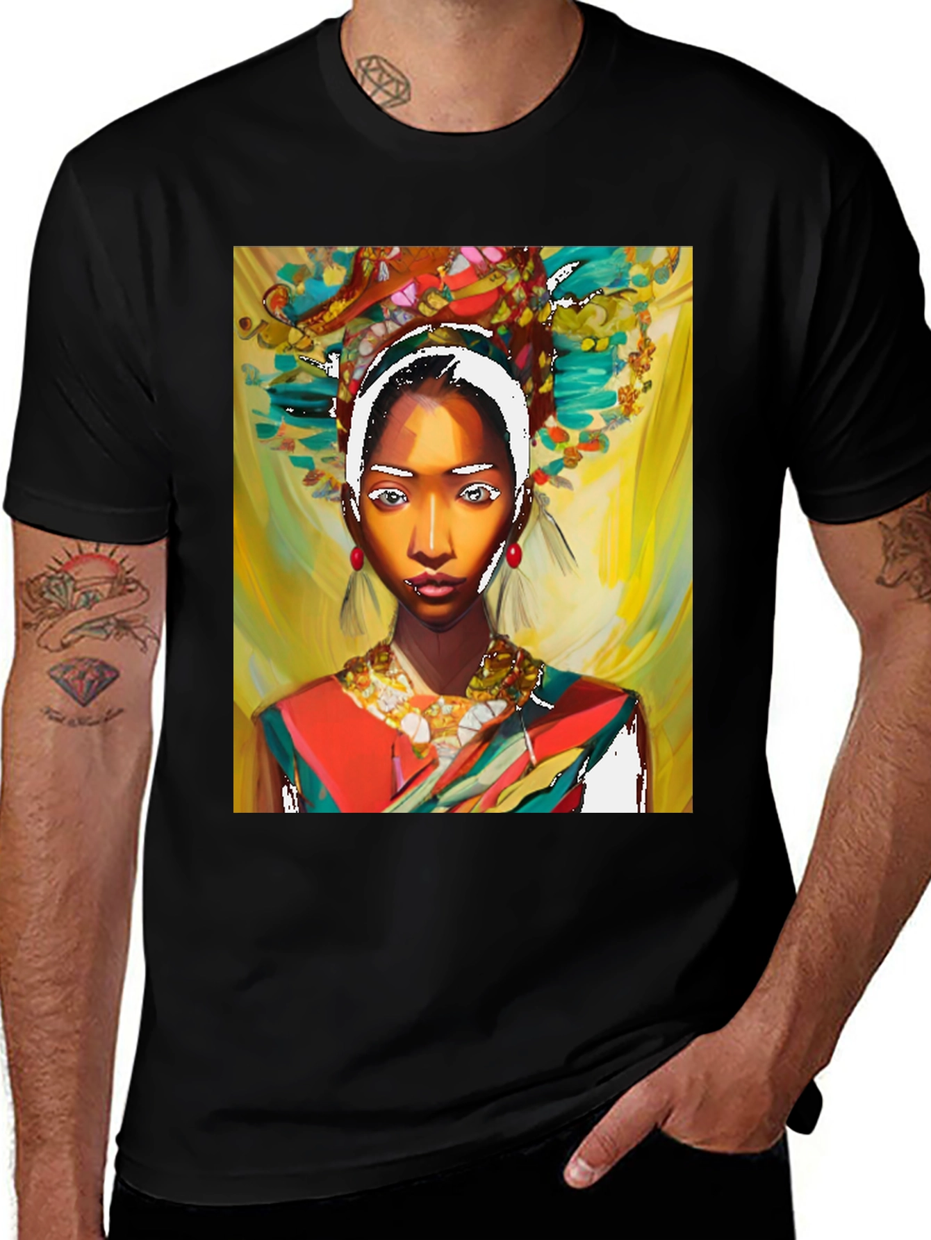 Artistic Woman Graphic Black T-Shirt