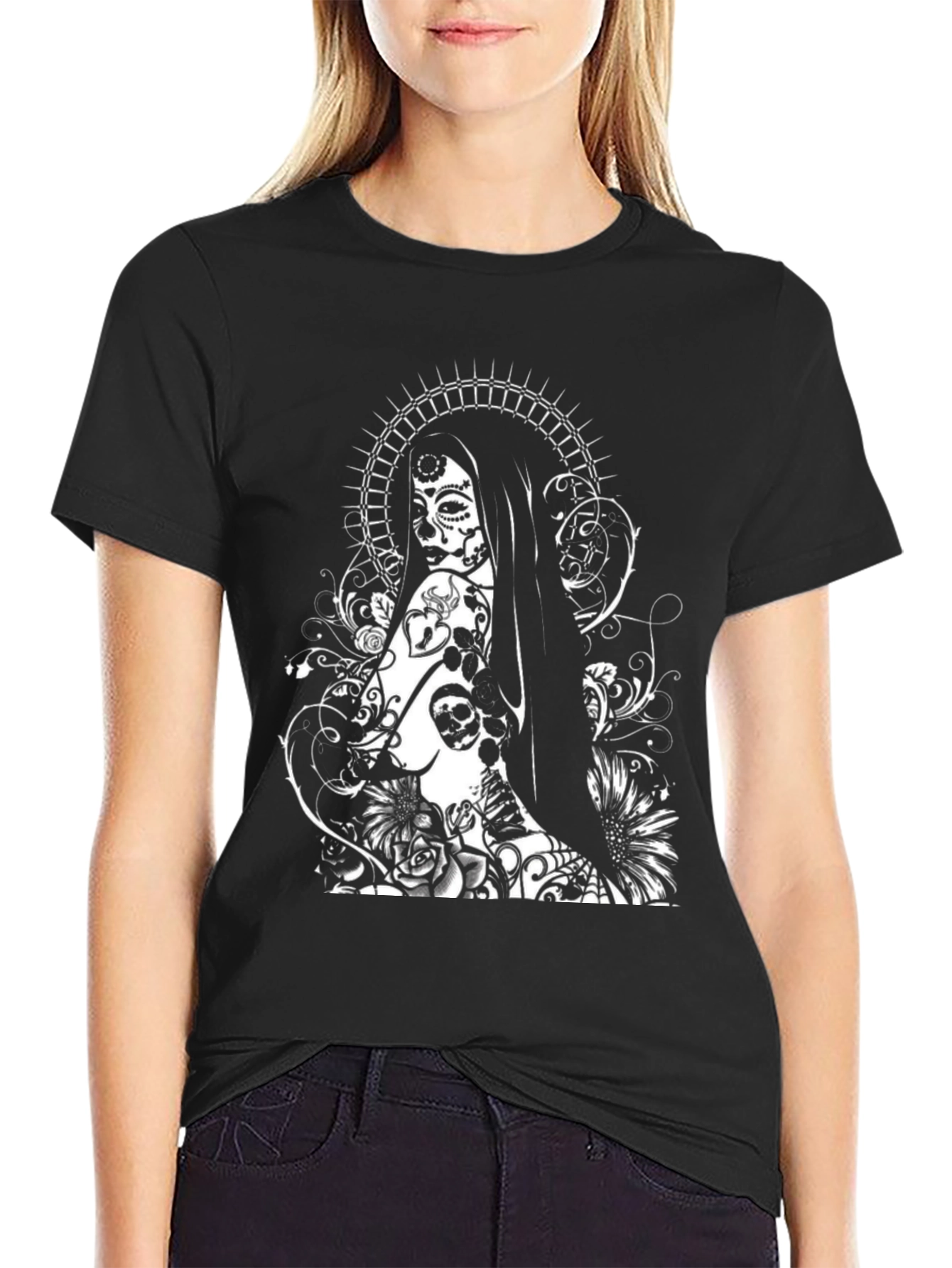Sugar Skull Woman Graphic Tee - Black T-Shirt