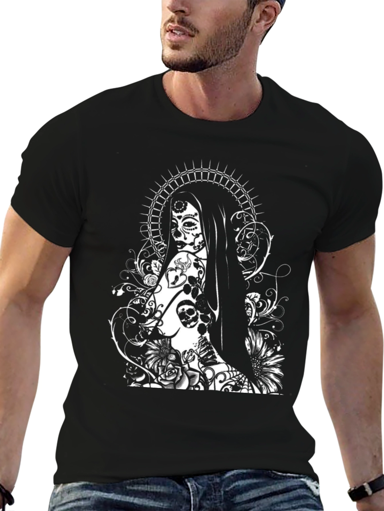 Sugar Skull Woman Graphic Tee - Black T-Shirt