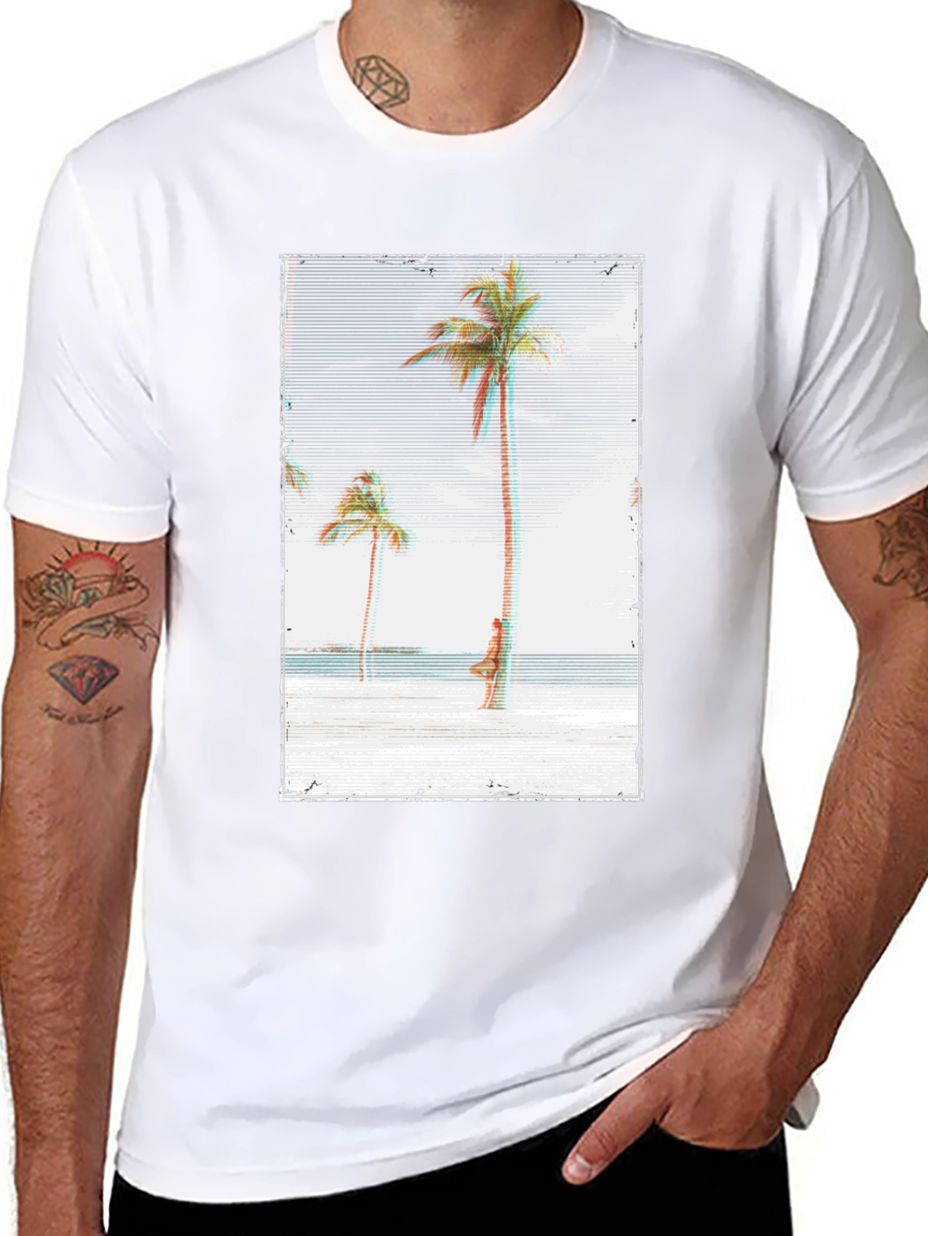 Tropical Beach Palm Tree Graphic Black T-Shirt