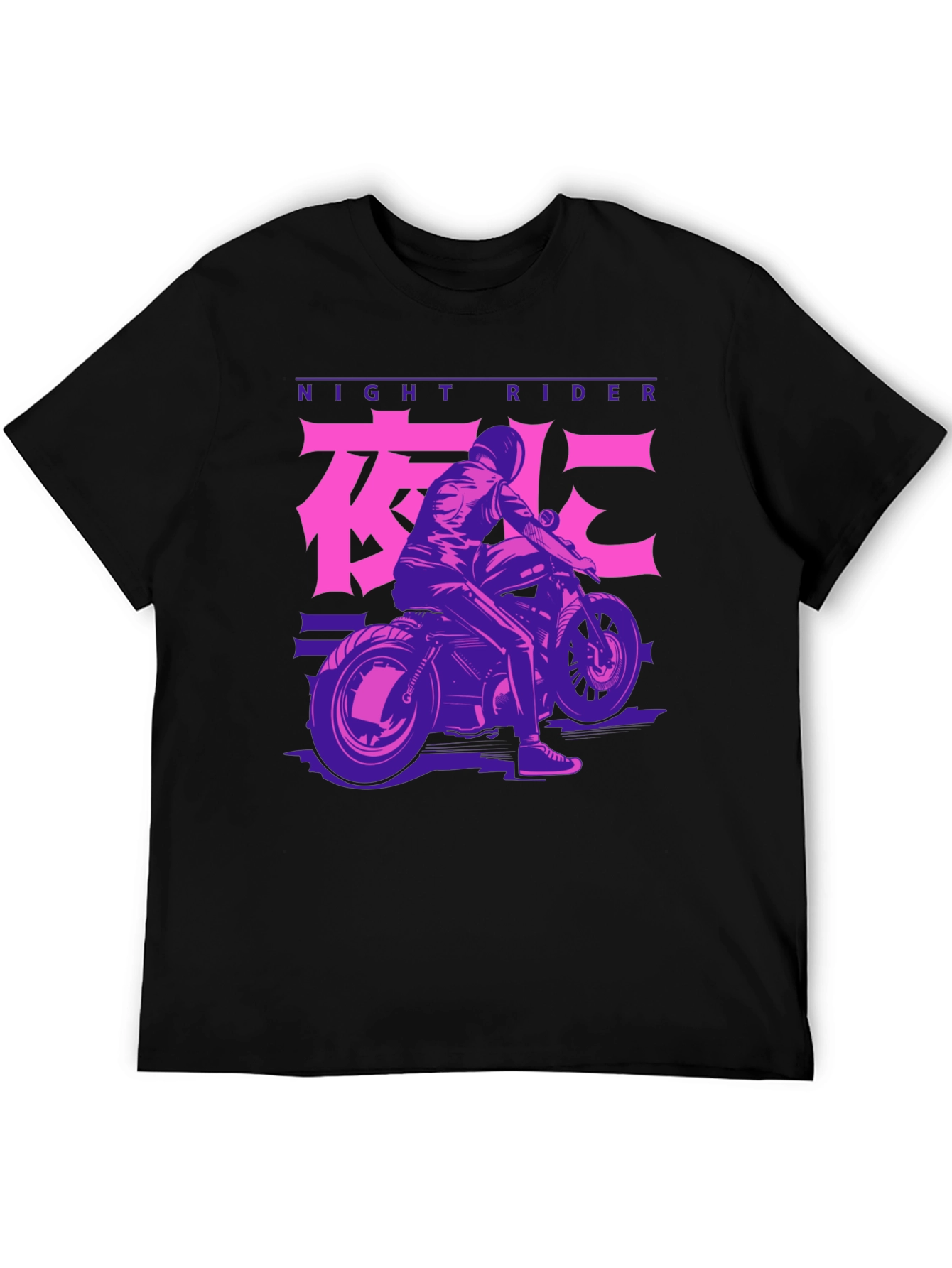 Night Rider Motorcycle Graphic Tee - Black Cotton