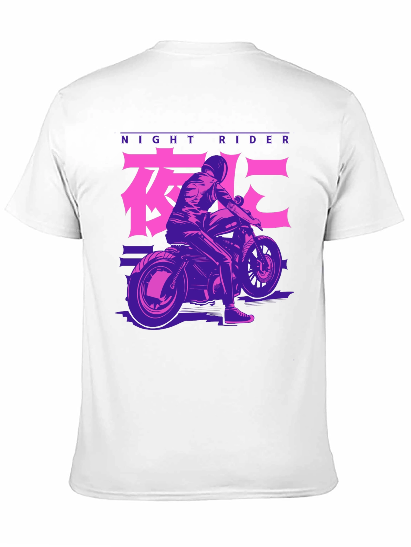 Night Rider Motorcycle Graphic Tee - Black Cotton