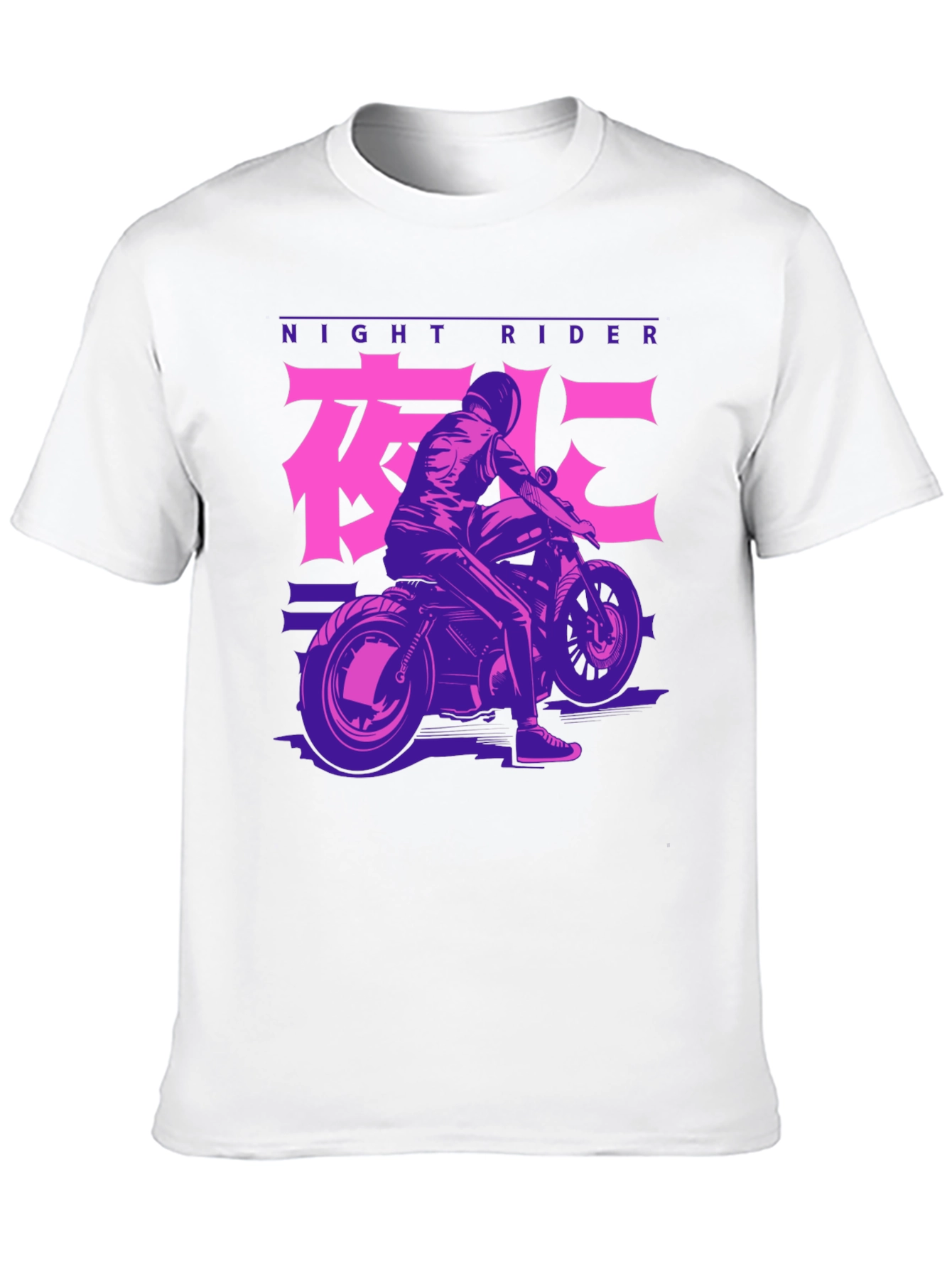 Night Rider Motorcycle Graphic Tee - Black Cotton