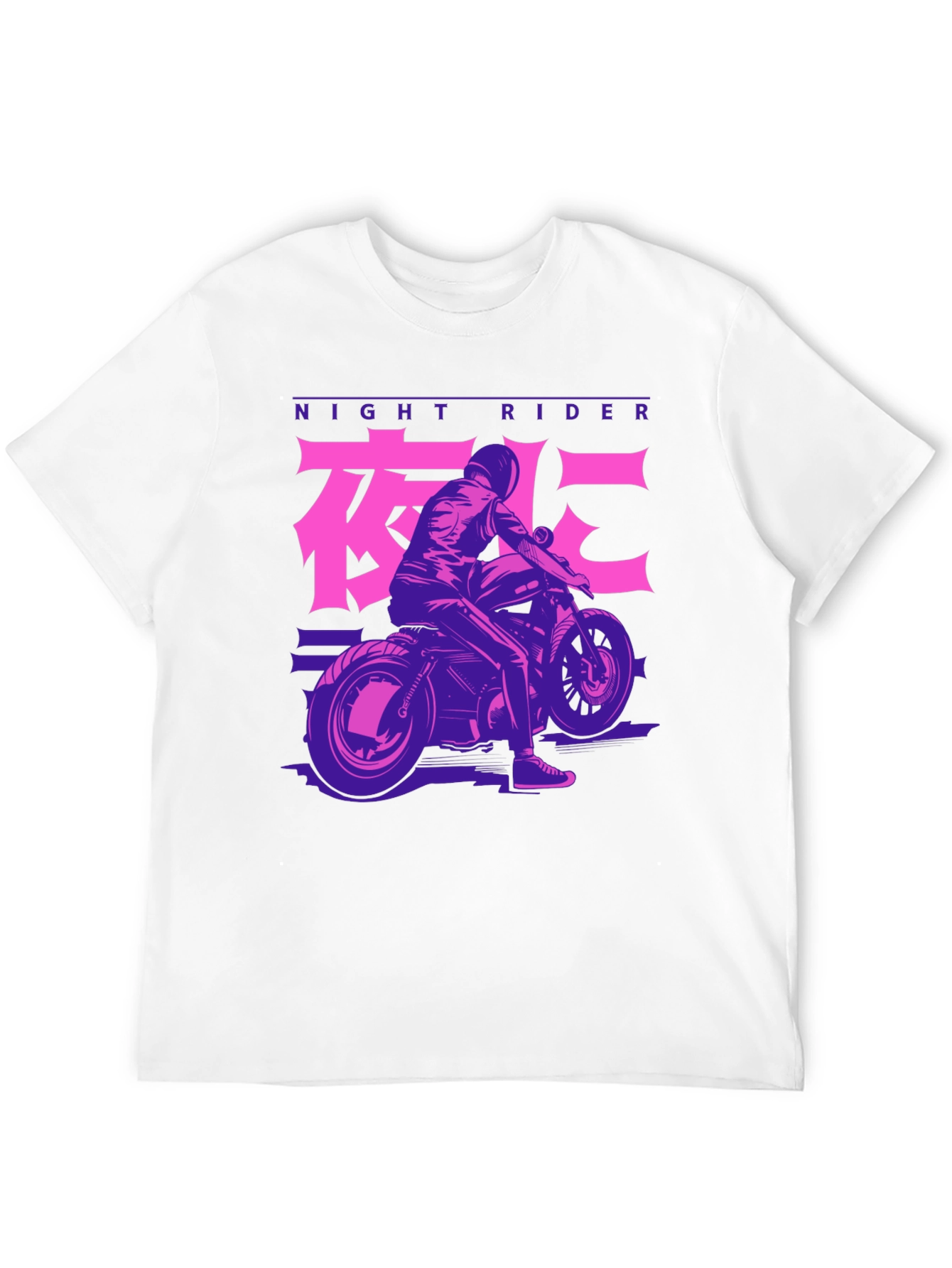 Night Rider Motorcycle Graphic Tee - Black Cotton