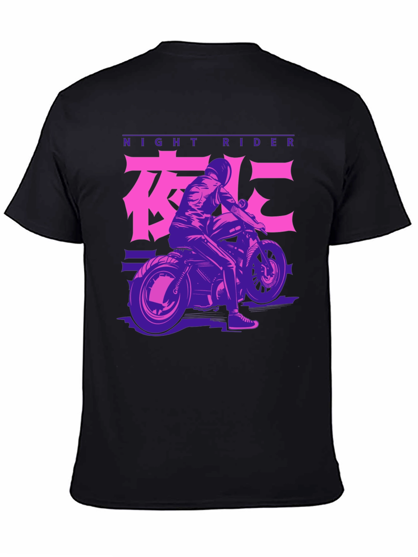 Night Rider Motorcycle Graphic Tee - Black Cotton