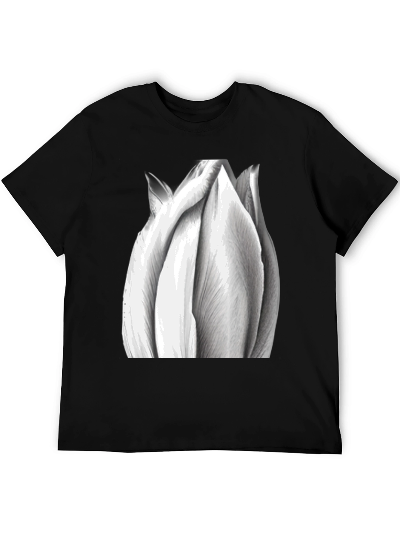 Monochrome Tulip Graphic Tee - Stylish Black T-Shirt