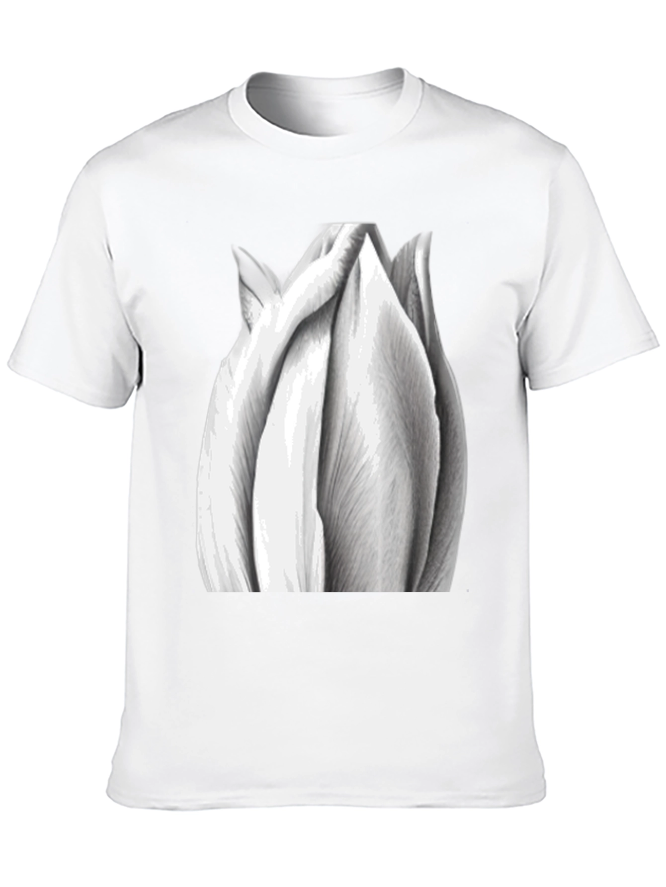 Monochrome Tulip Graphic Tee - Stylish Black T-Shirt