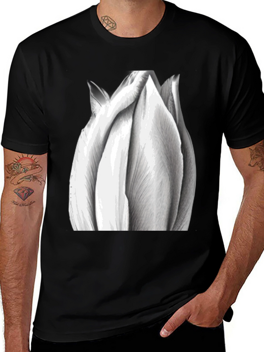 Monochrome Tulip Graphic Tee - Stylish Black T-Shirt