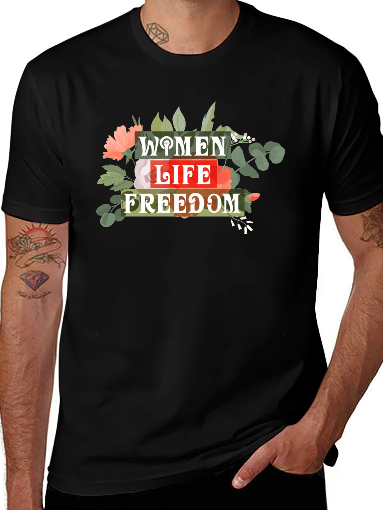 Women Life Freedom Graphic Tee - Black