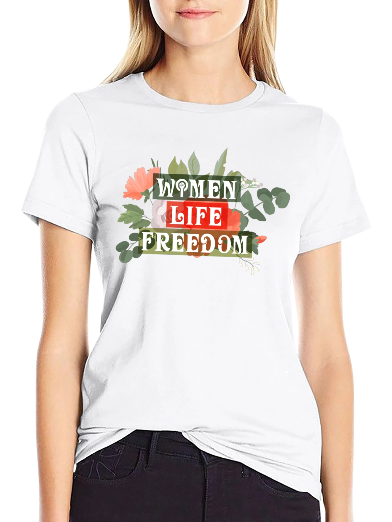 Women Life Freedom Graphic Tee - Black