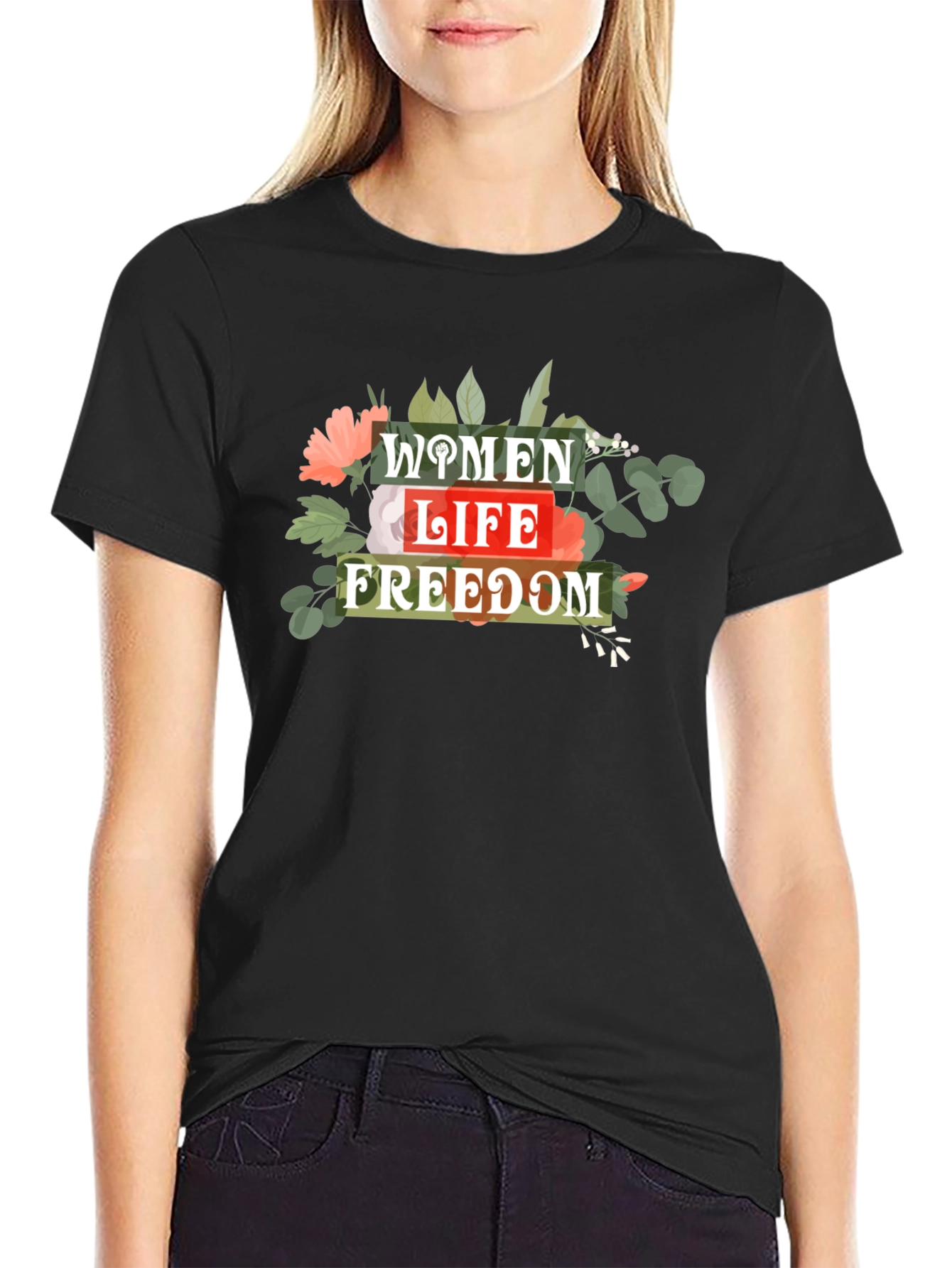 Women Life Freedom Graphic Tee - Black