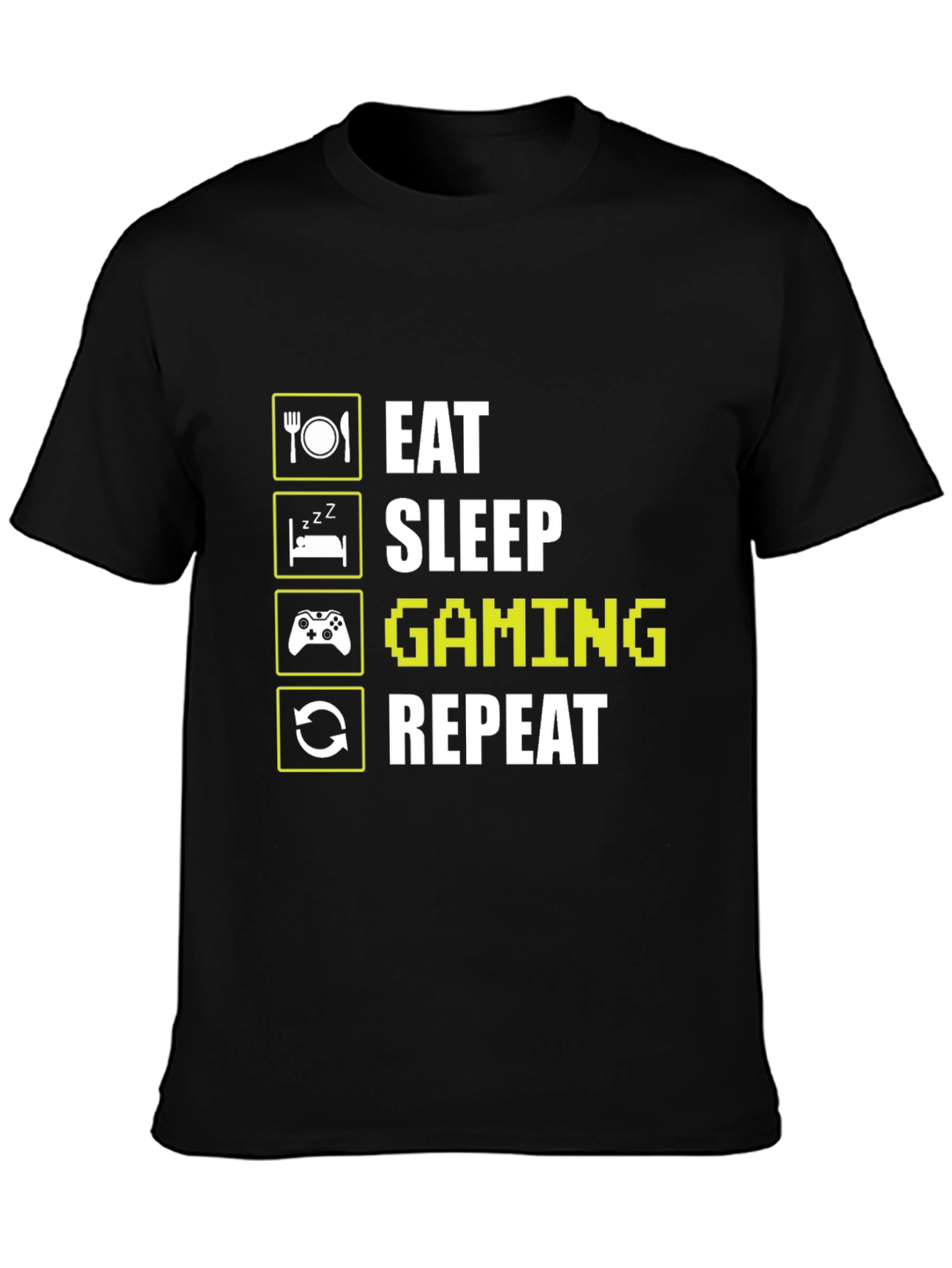 Eat Sleep Gaming Repeat Black T-Shirt