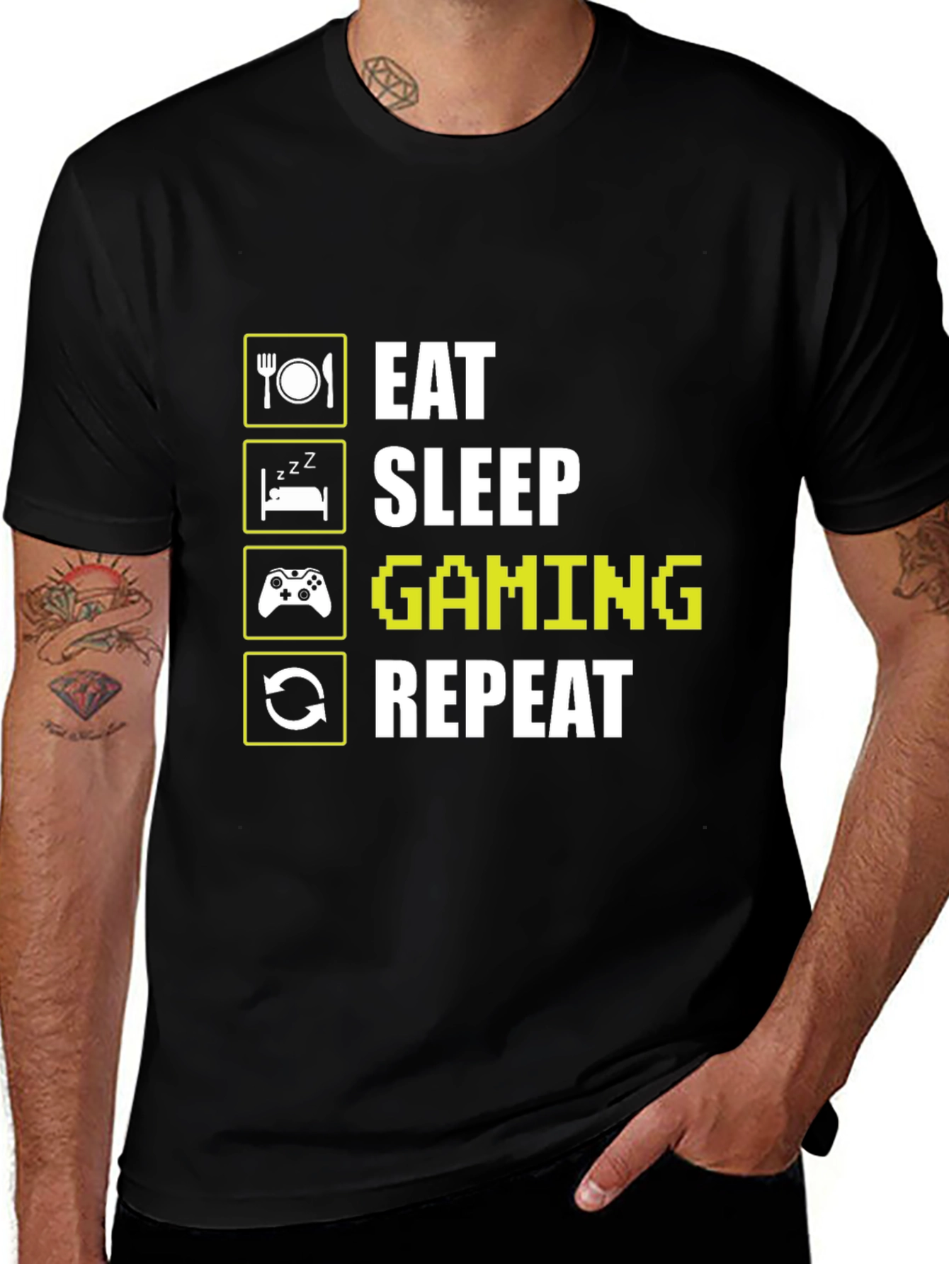 Eat Sleep Gaming Repeat Black T-Shirt