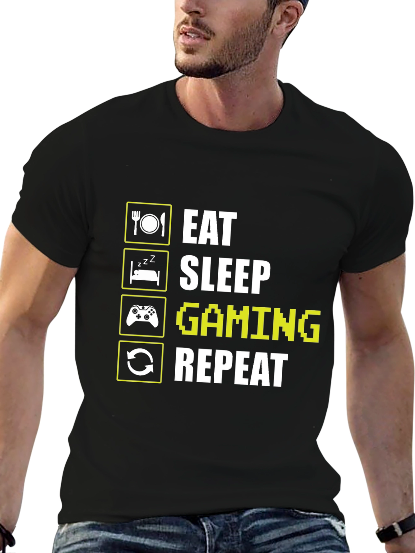 Eat Sleep Gaming Repeat Black T-Shirt