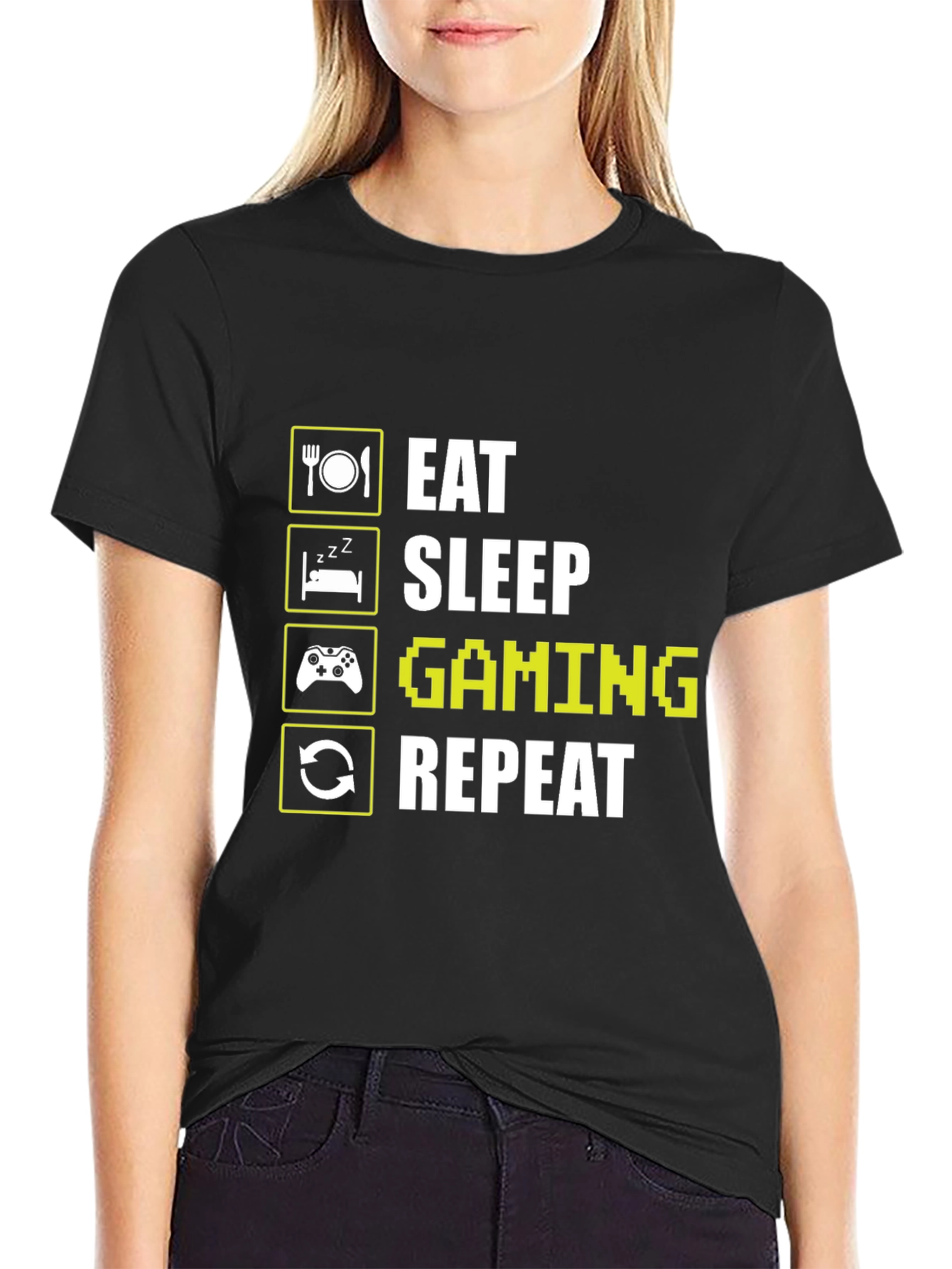 Eat Sleep Gaming Repeat Black T-Shirt