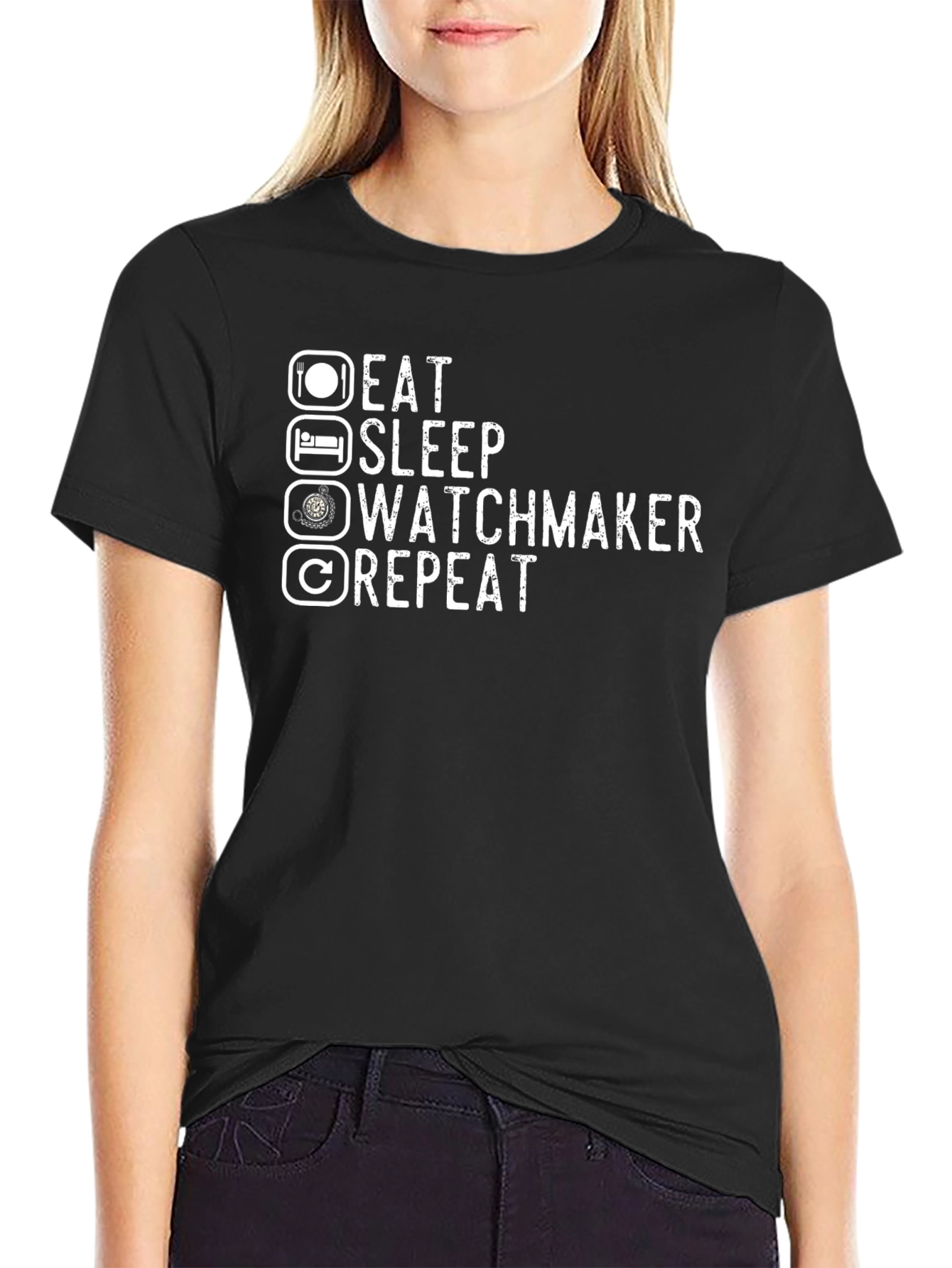 Eat Sleep Watchmaker Repeat Black T-Shirt