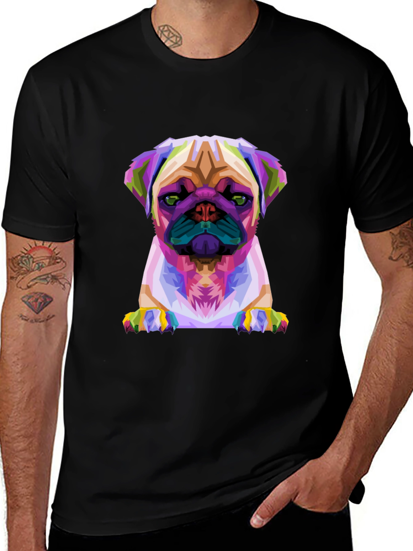 Geometric Pug Graphic Tee - Modern Dog Lover T-Shirt