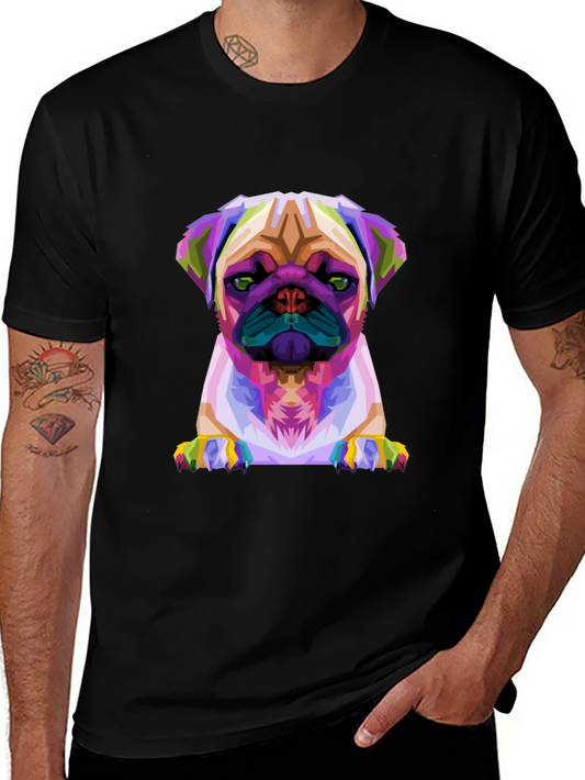 Geometric Pug Graphic Tee - Modern Dog Lover T-Shirt