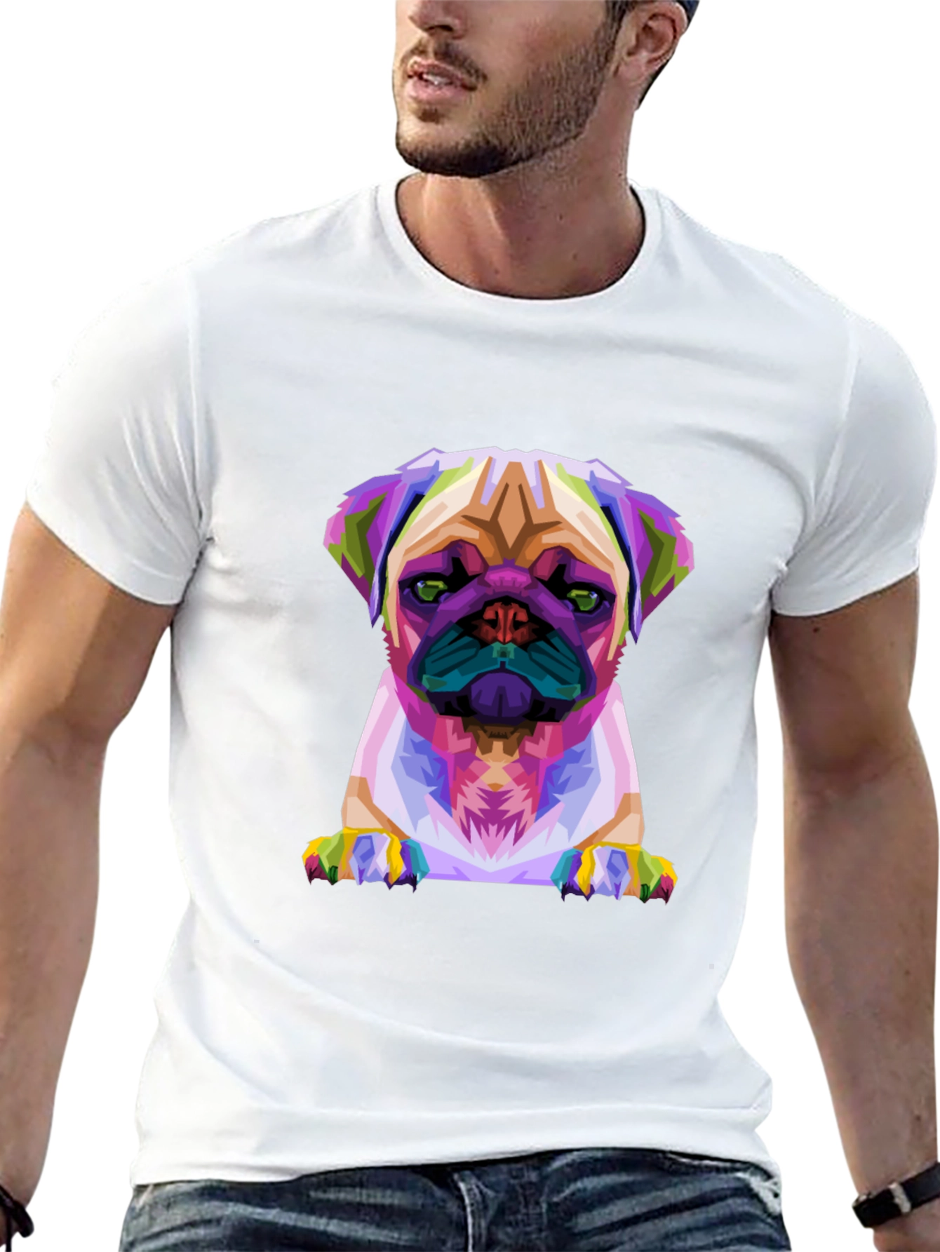 Geometric Pug Graphic Tee - Modern Dog Lover T-Shirt