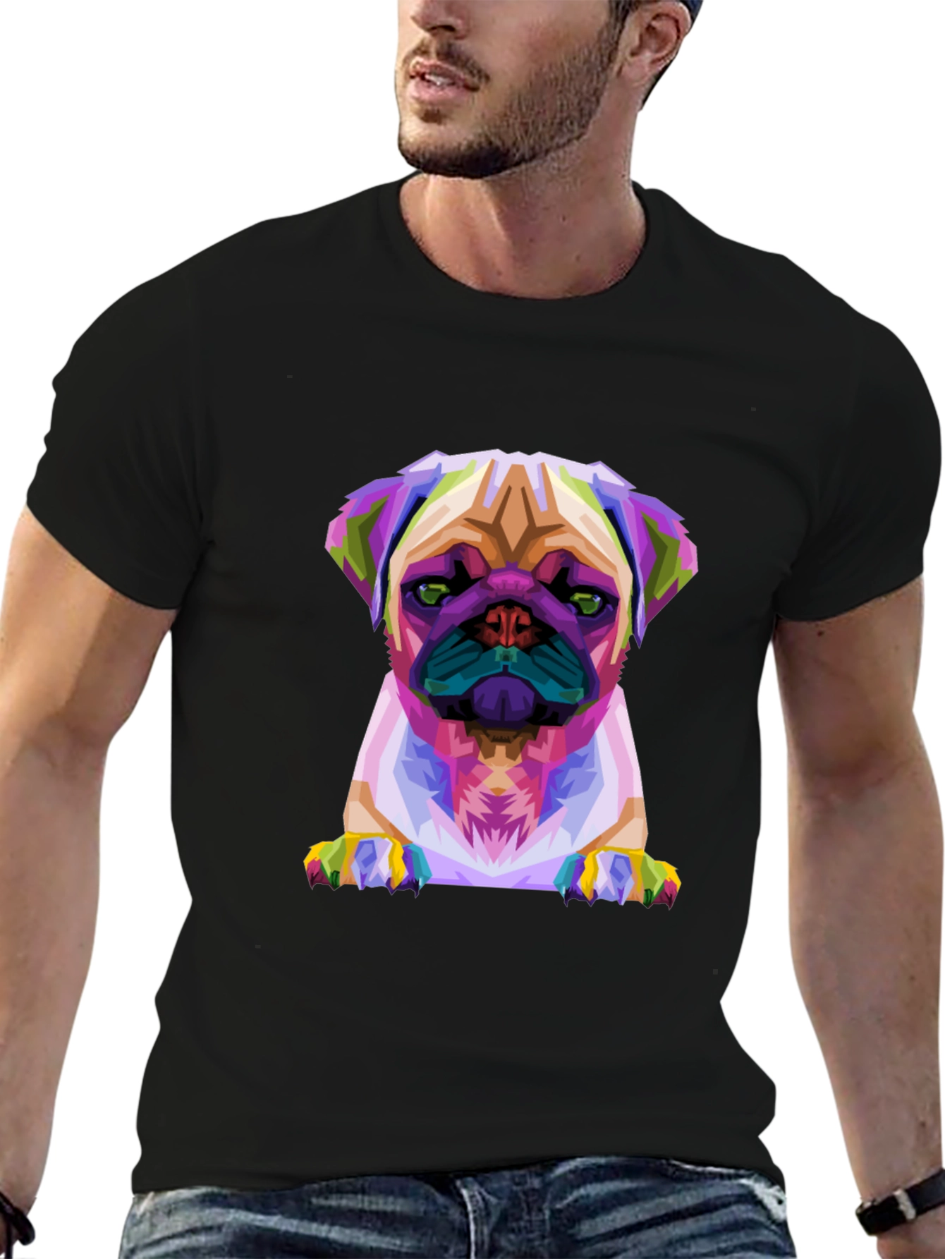 Geometric Pug Graphic Tee - Modern Dog Lover T-Shirt