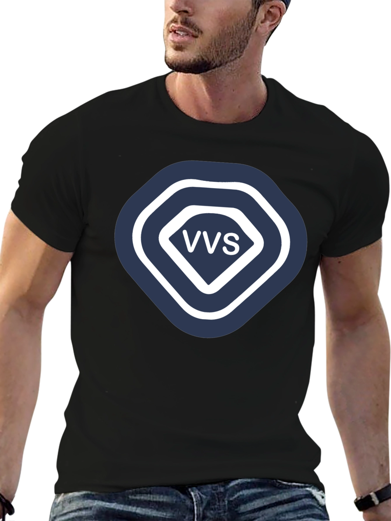 VVS Diamond Logo Graphic T-Shirt - Stylish Black Tee