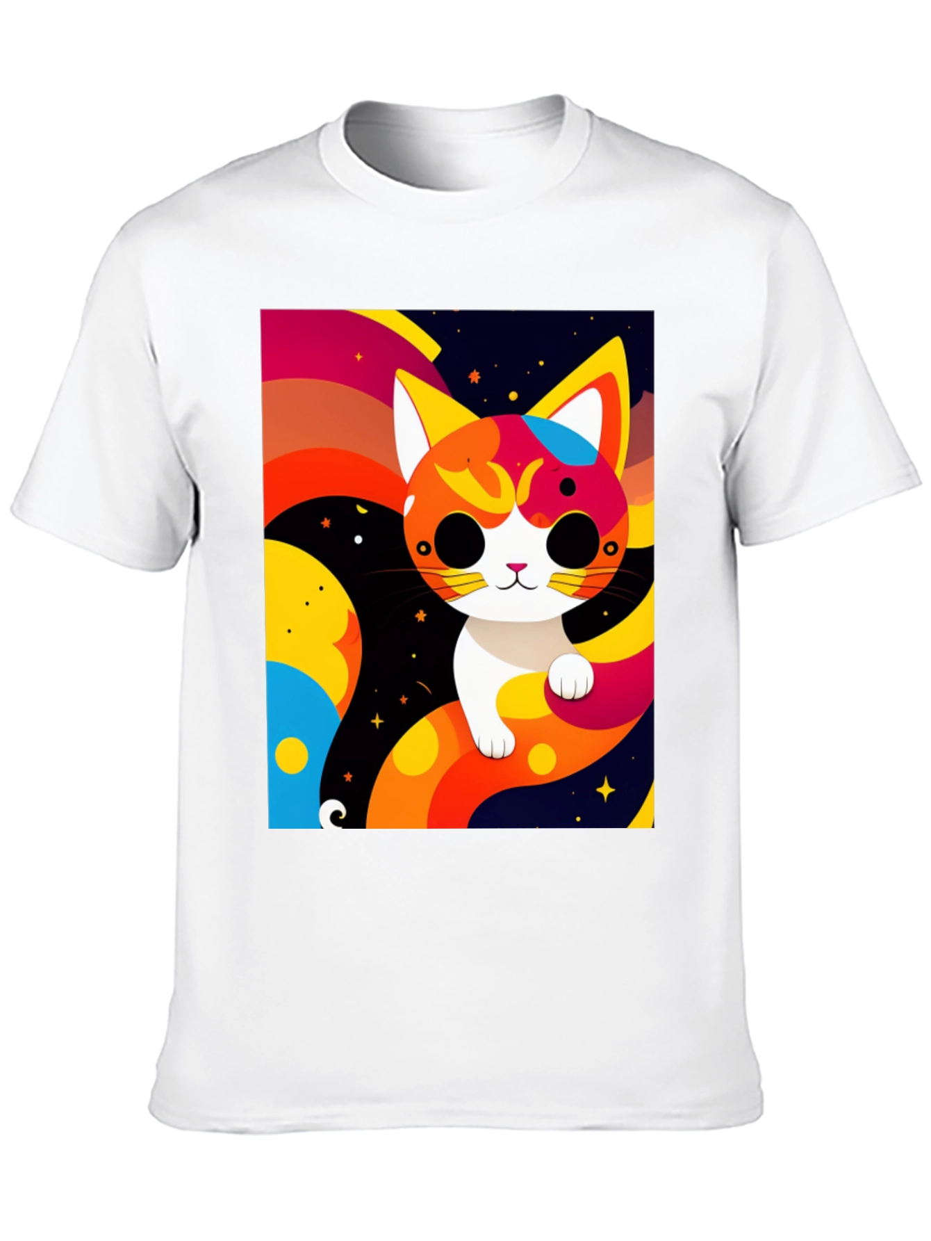 Cartoon Cat Graphic Tee - Modern Artistic Design