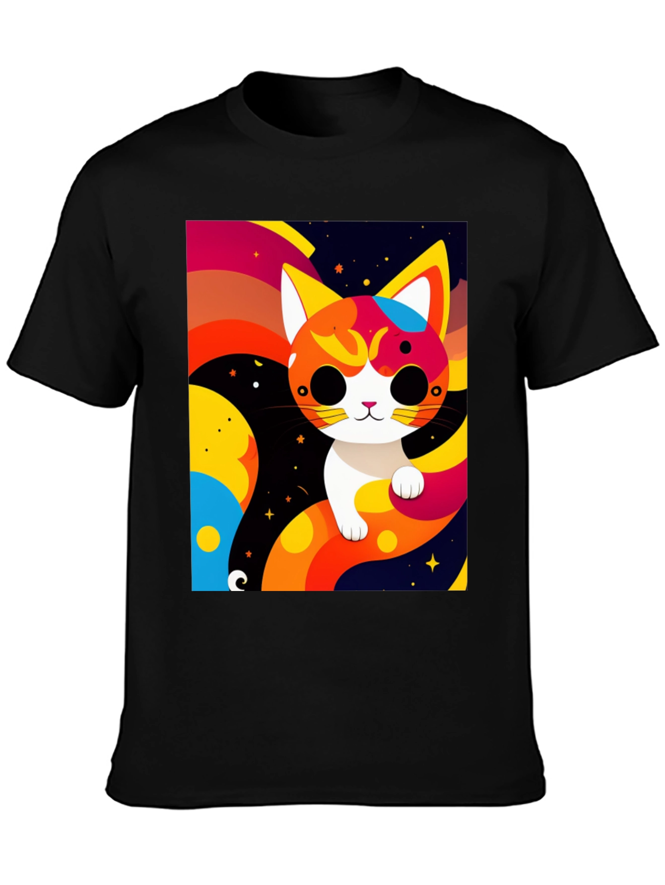 Cartoon Cat Graphic Tee - Modern Artistic Design