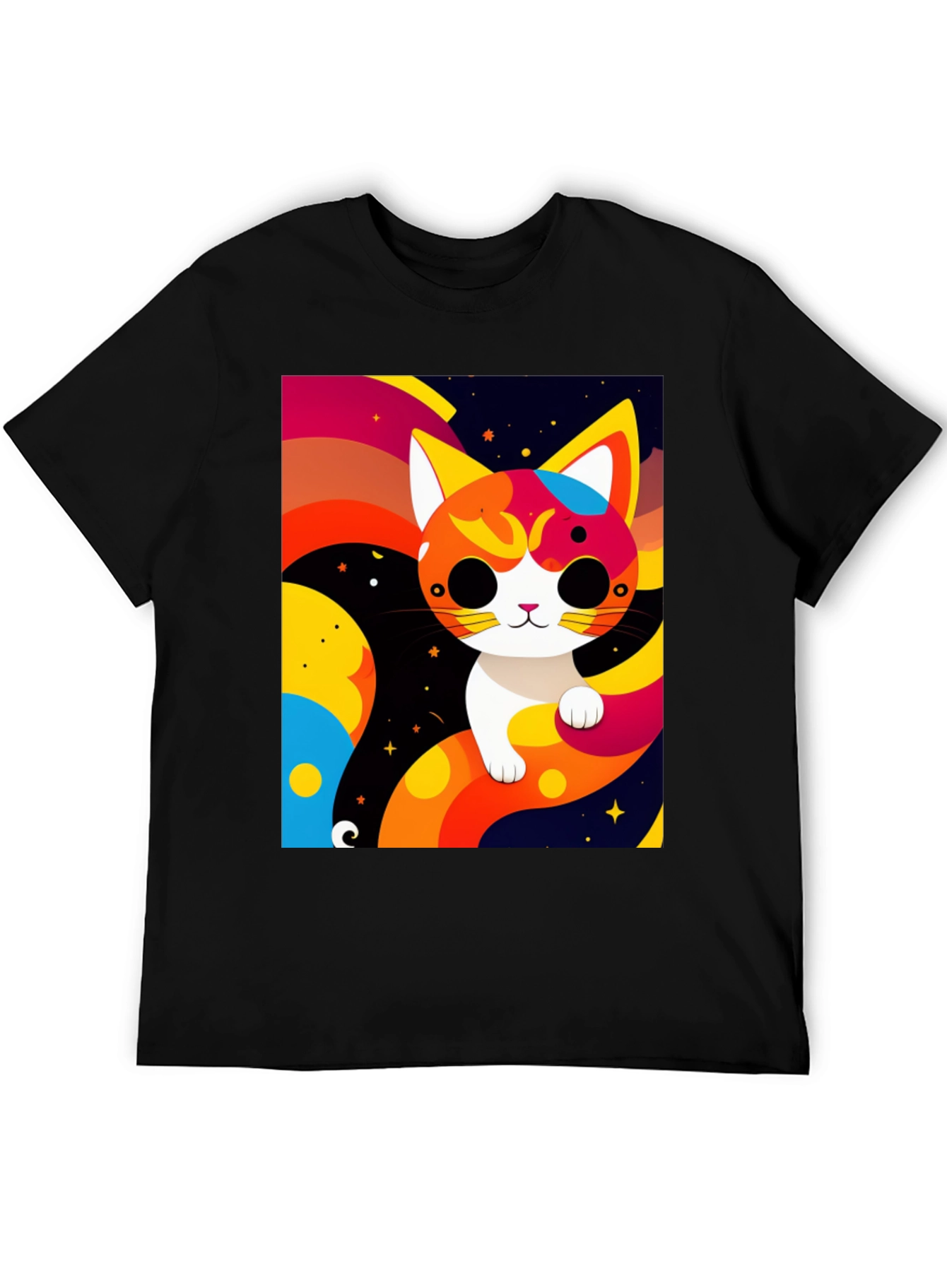 Cartoon Cat Graphic Tee - Modern Artistic Design