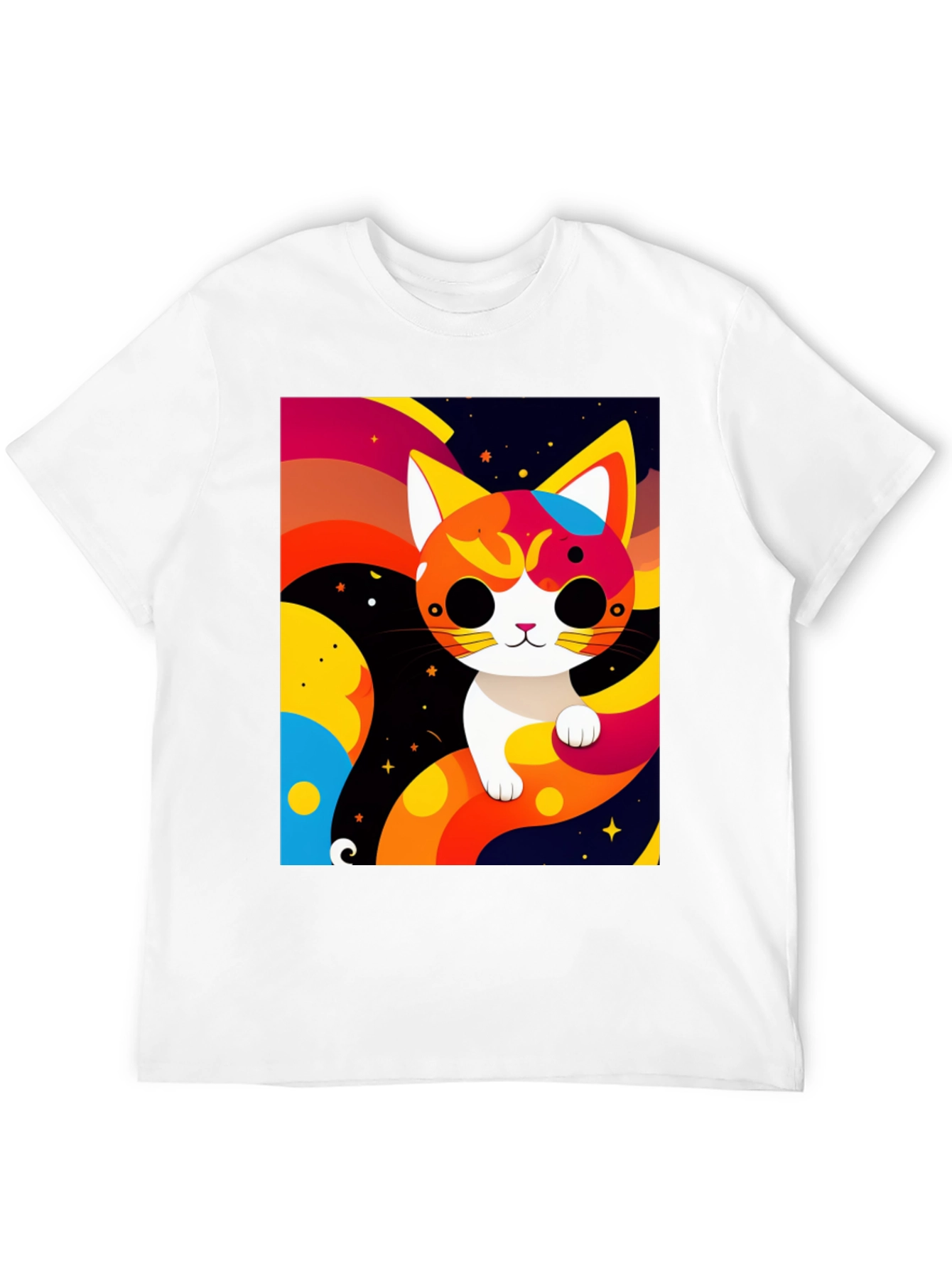 Cartoon Cat Graphic Tee - Modern Artistic Design
