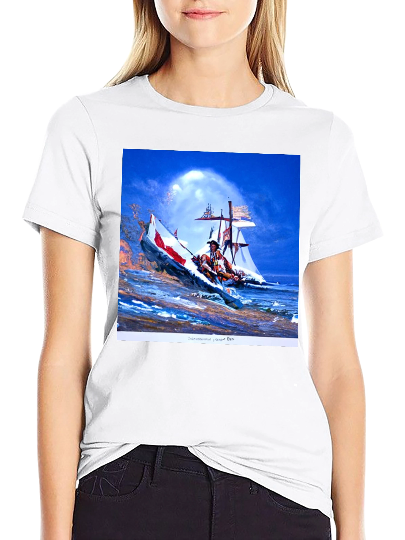Black T-Shirt with Native American Art Print