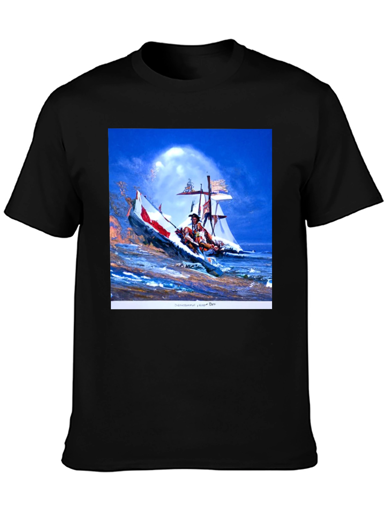 Black T-Shirt with Native American Art Print