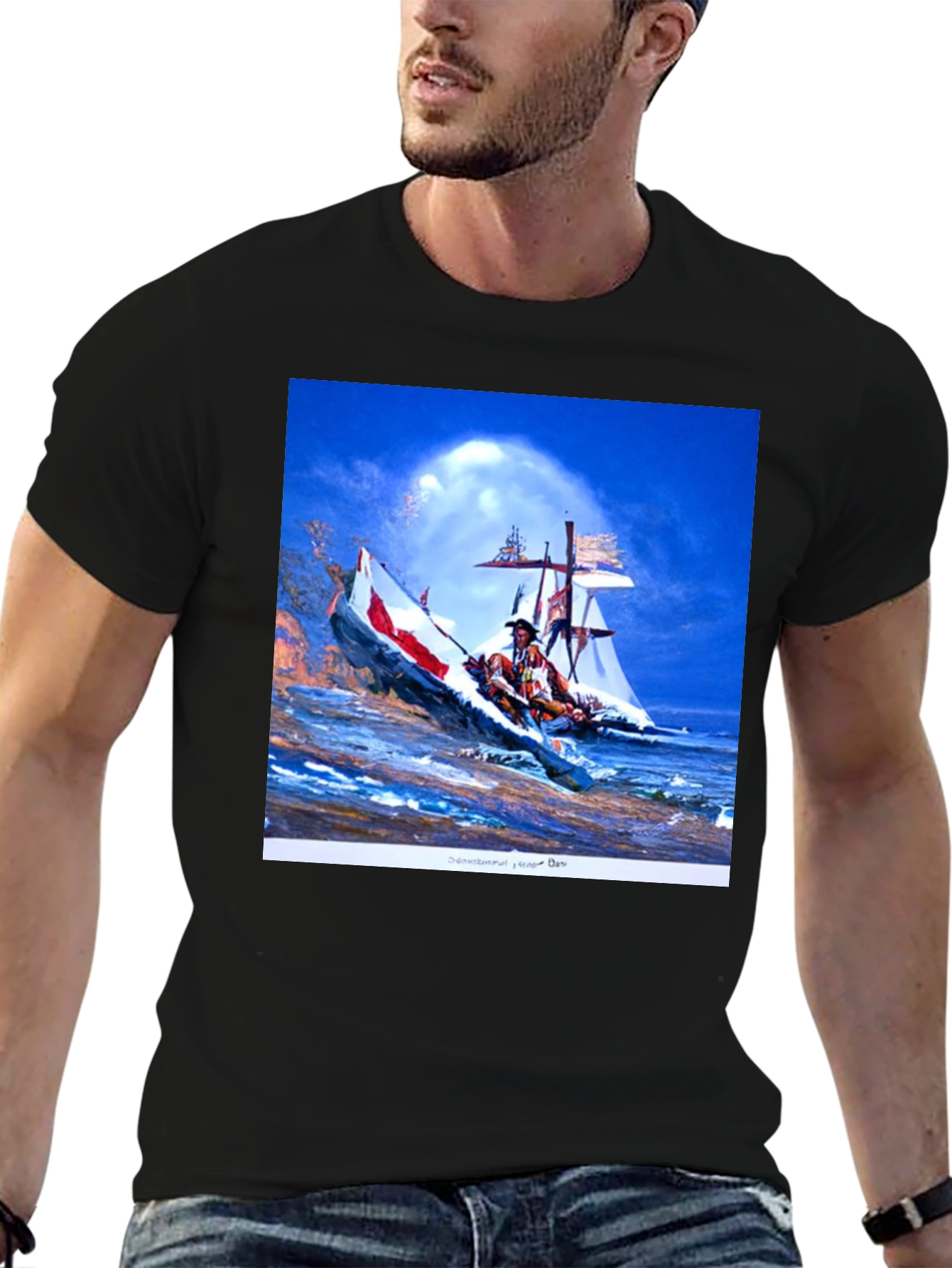 Black T-Shirt with Native American Art Print