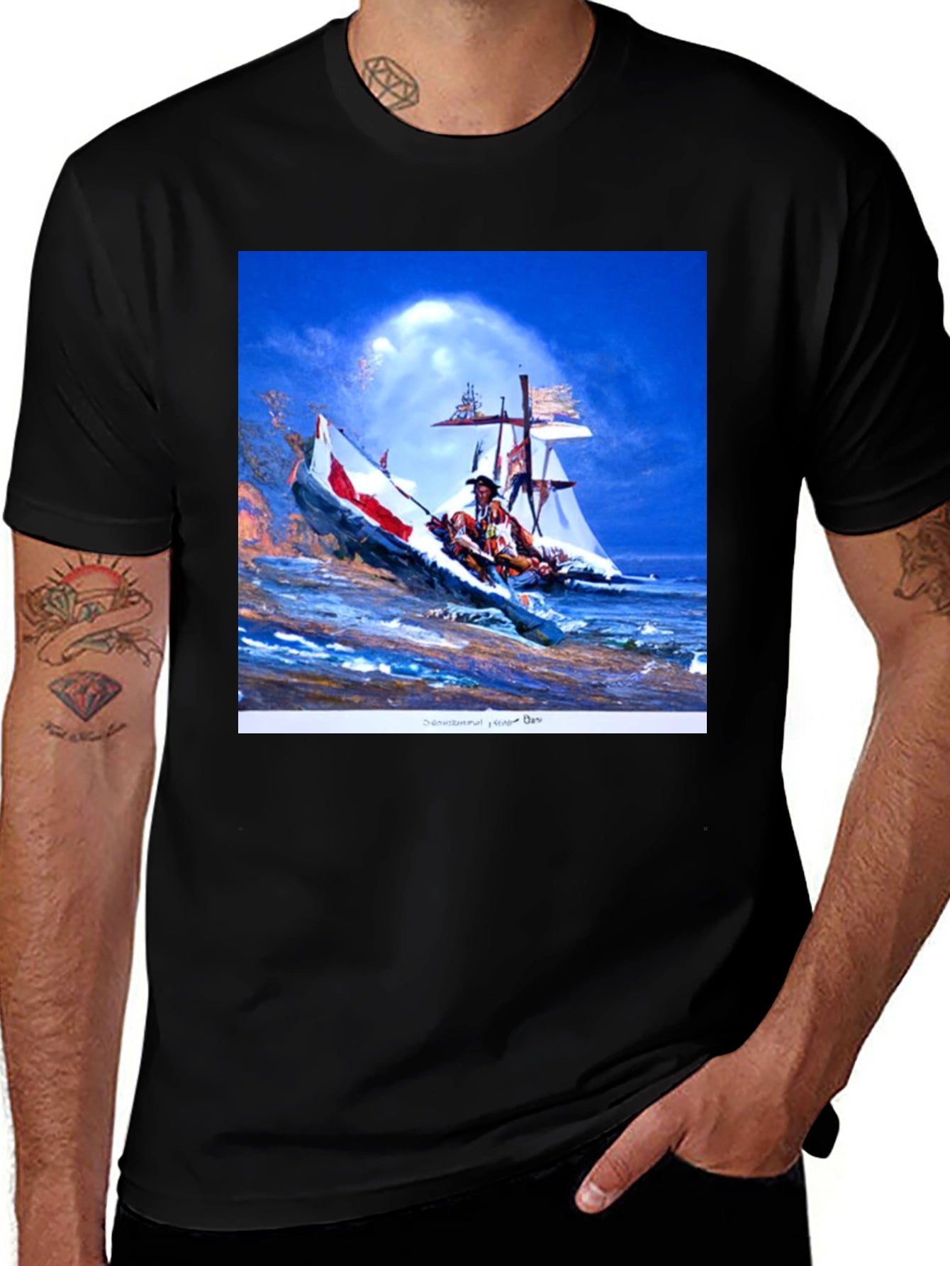 Black T-Shirt with Native American Art Print