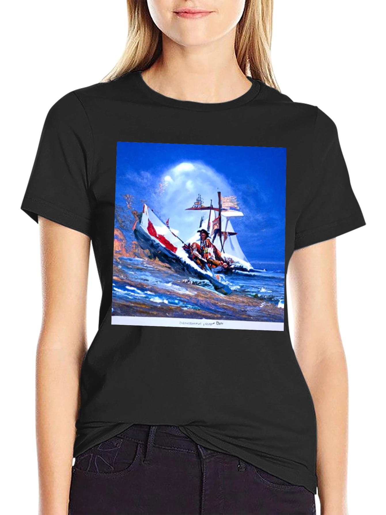 Black T-Shirt with Native American Art Print