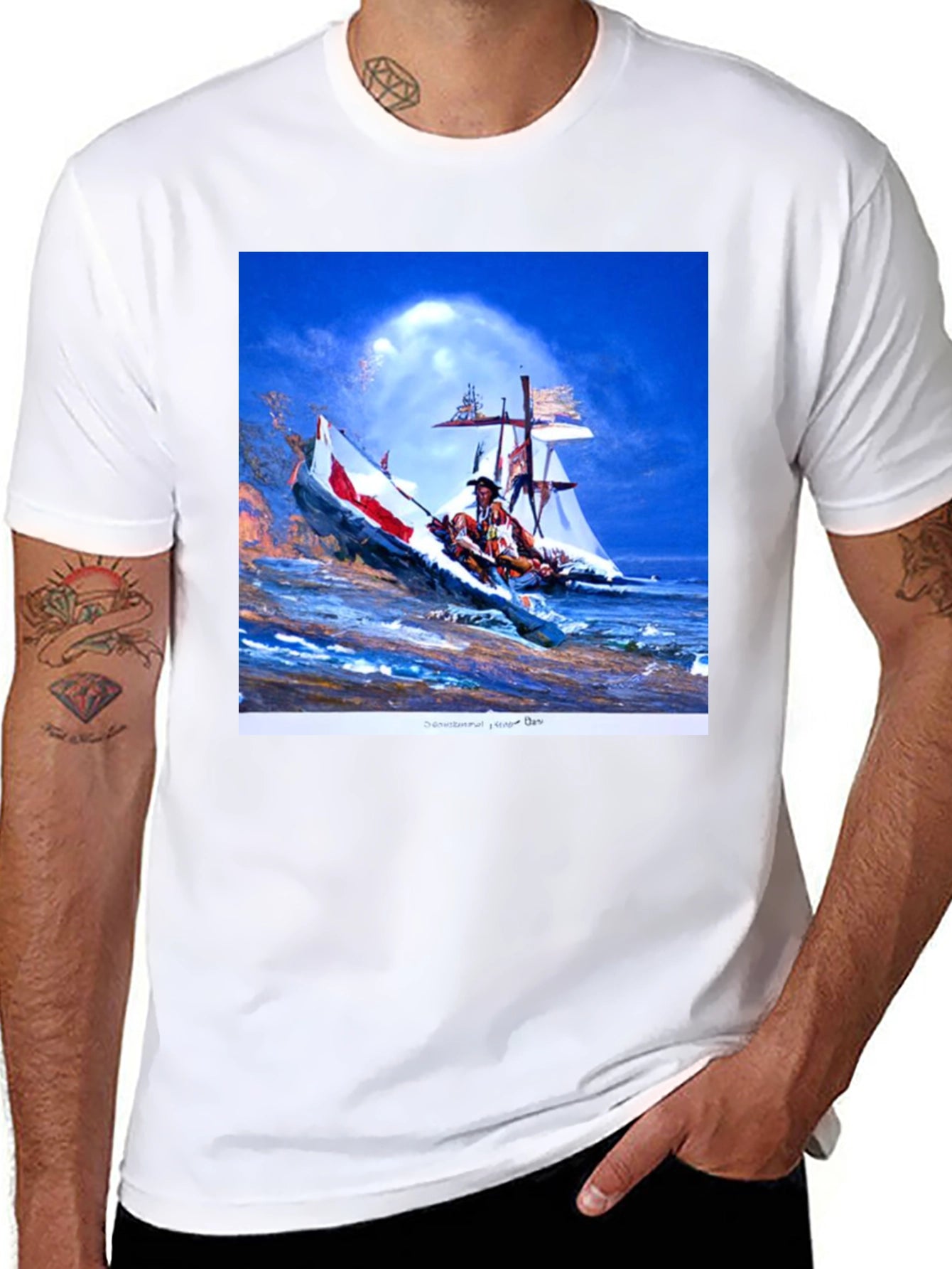 Black T-Shirt with Native American Art Print