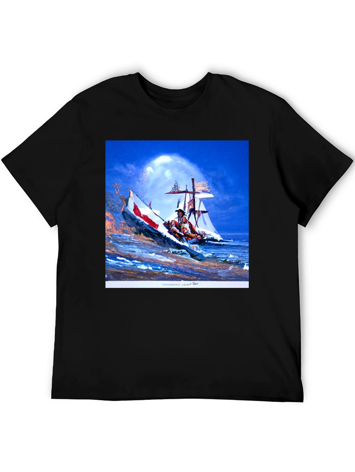 Black T-Shirt with Native American Art Print