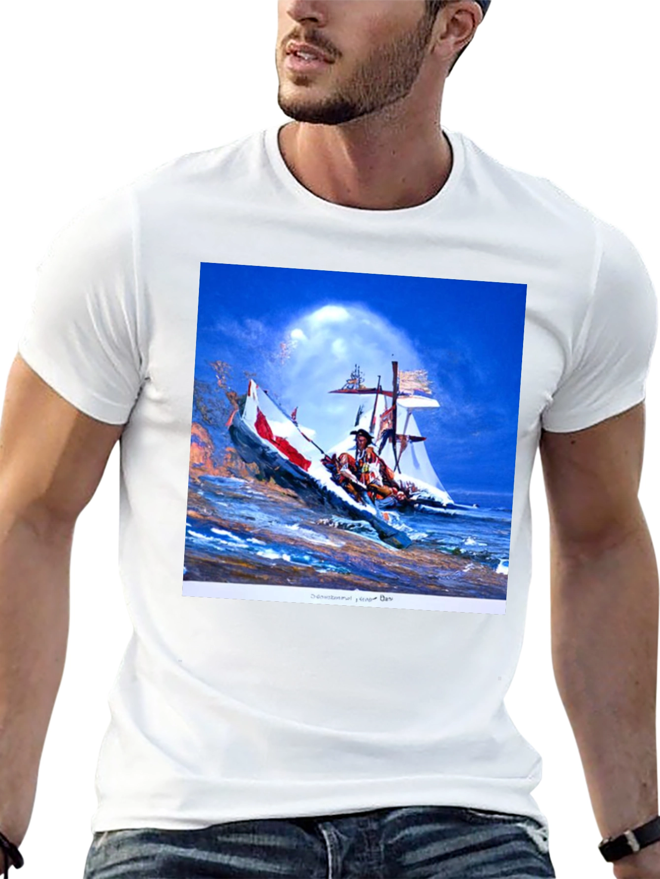 Black T-Shirt with Native American Art Print