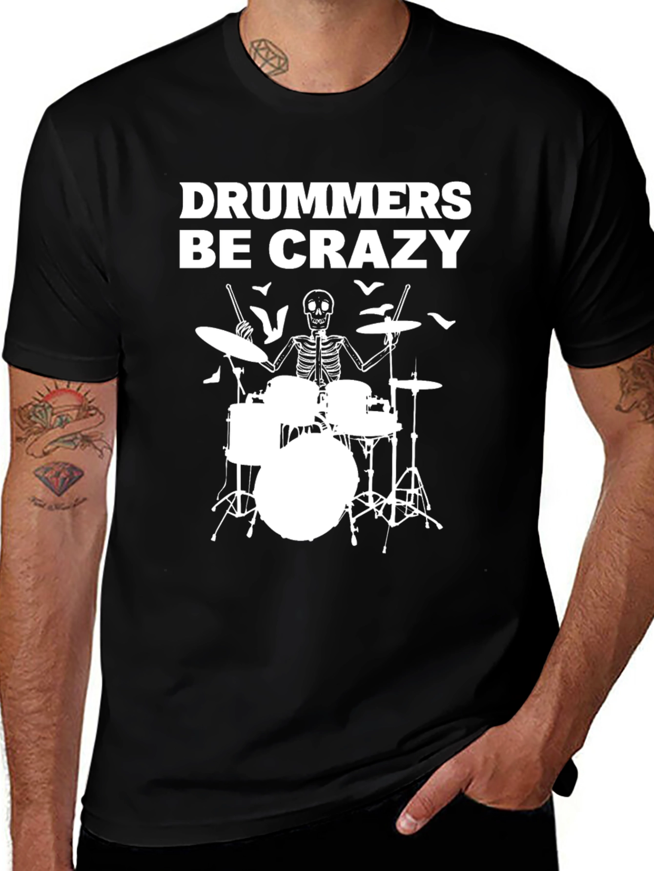 Drummers Be Crazy T-Shirt - Skeleton Drum Set Tee