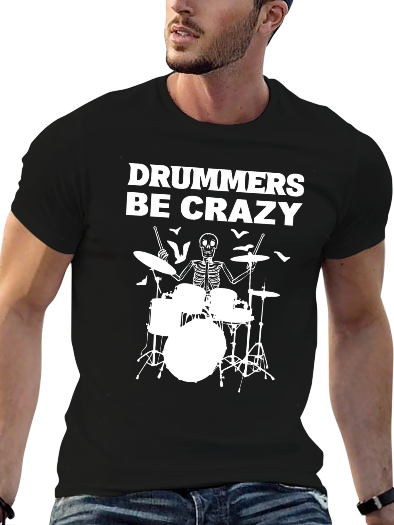 Drummers Be Crazy T-Shirt - Skeleton Drum Set Tee
