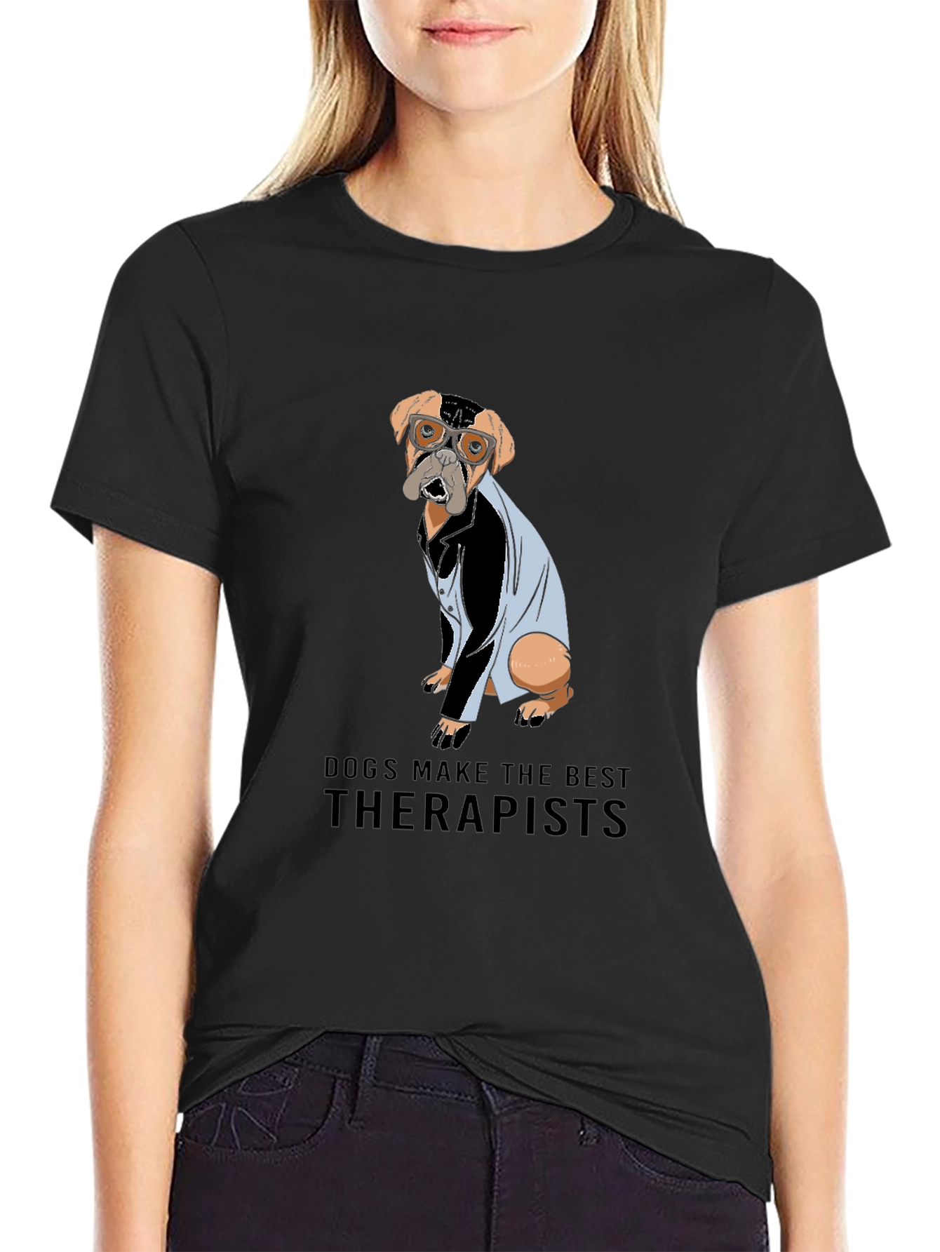 Dogs Make the Best Therapists Black T-Shirt