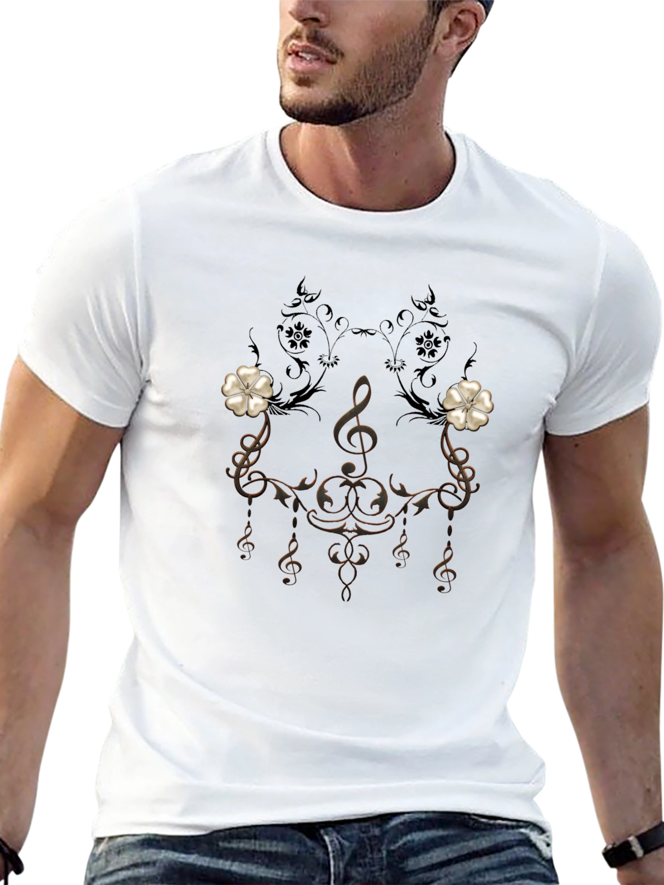 Musical Note Floral T-Shirt - Elegant Design