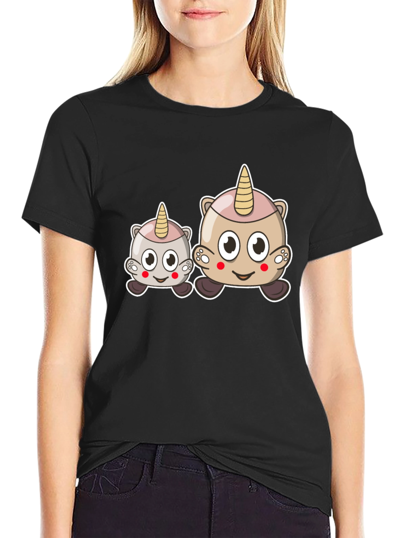 Cute Cartoon Unicorn Graphic Black Tee