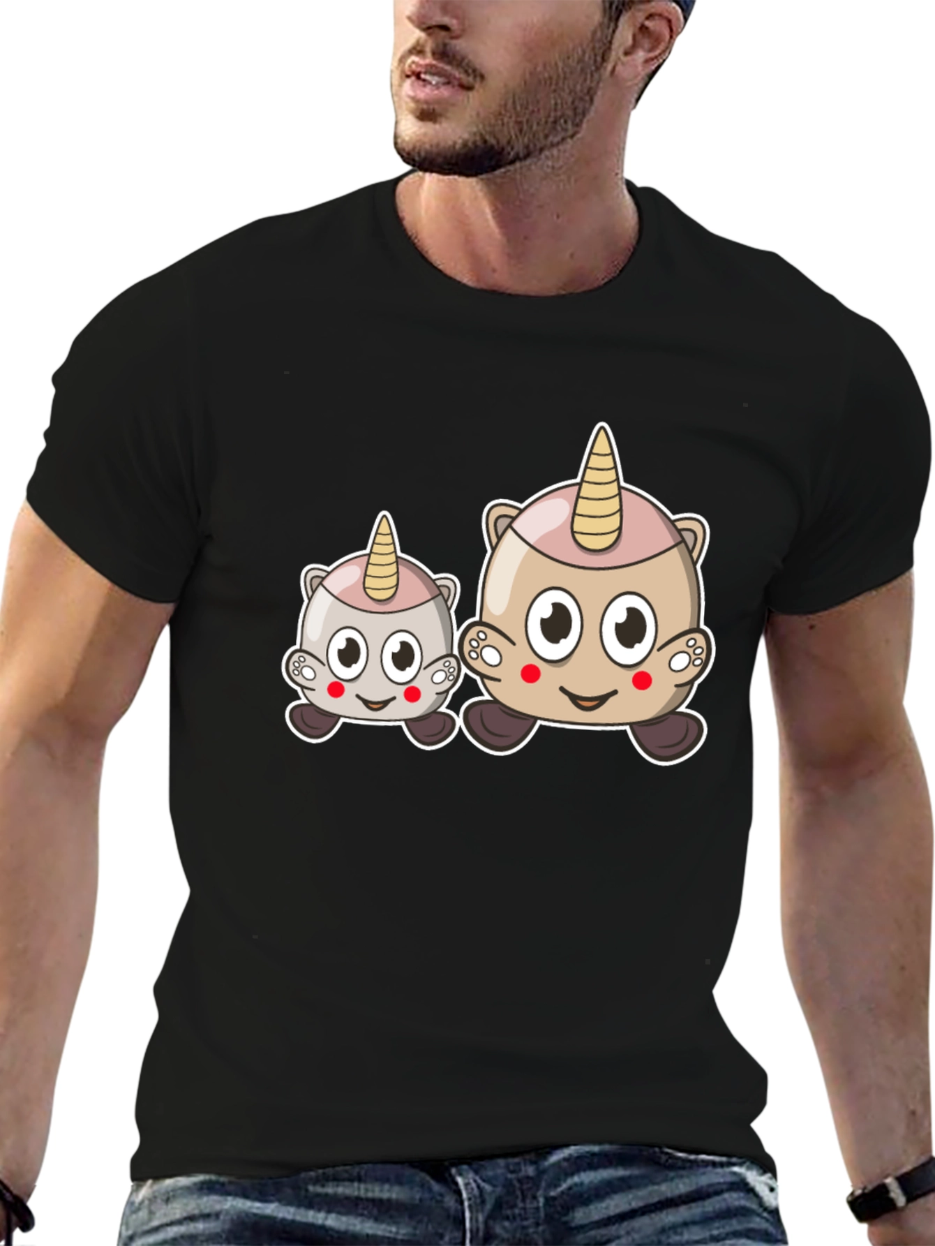 Cute Cartoon Unicorn Graphic Black Tee