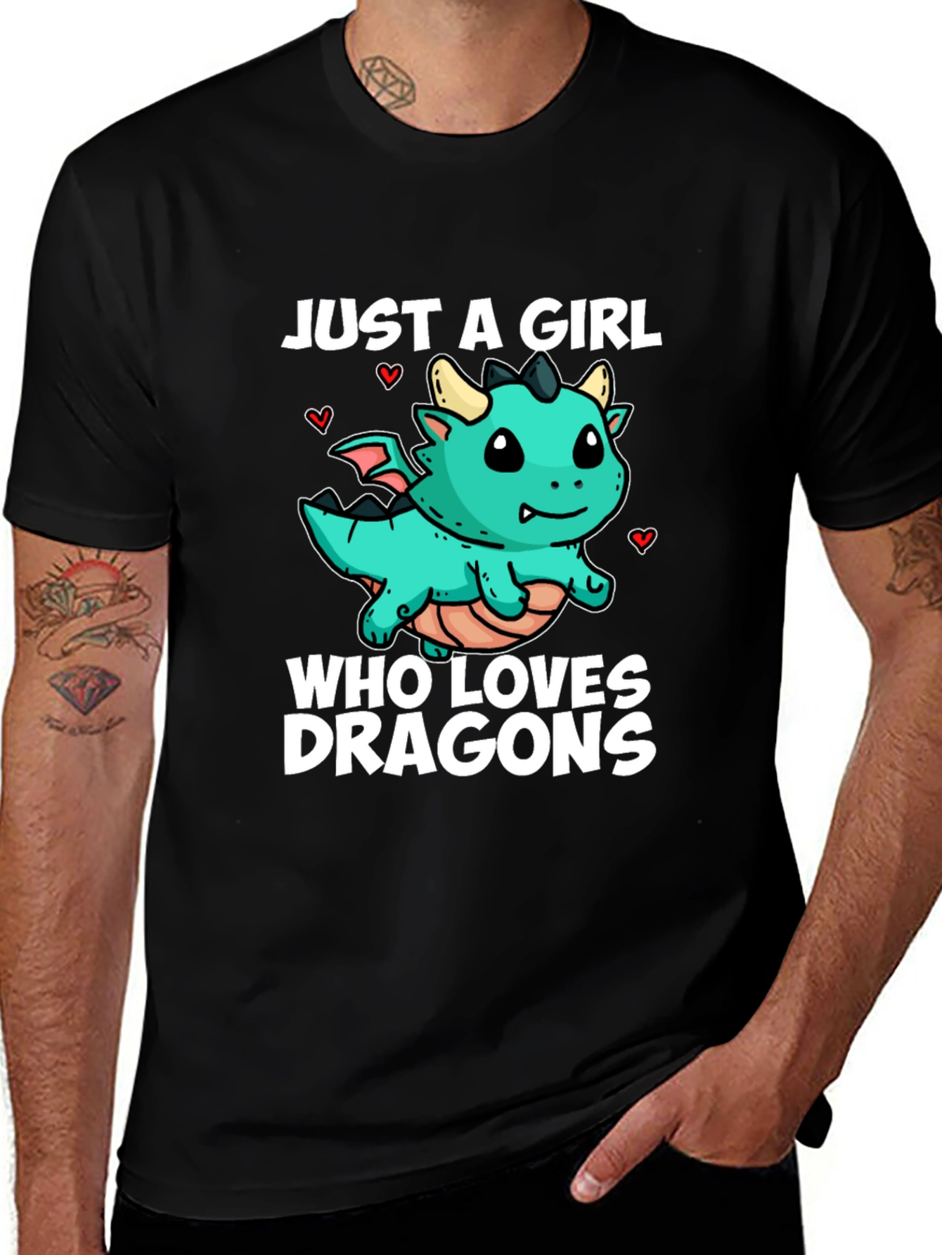 Girl Dragon Lover Black T-Shirt