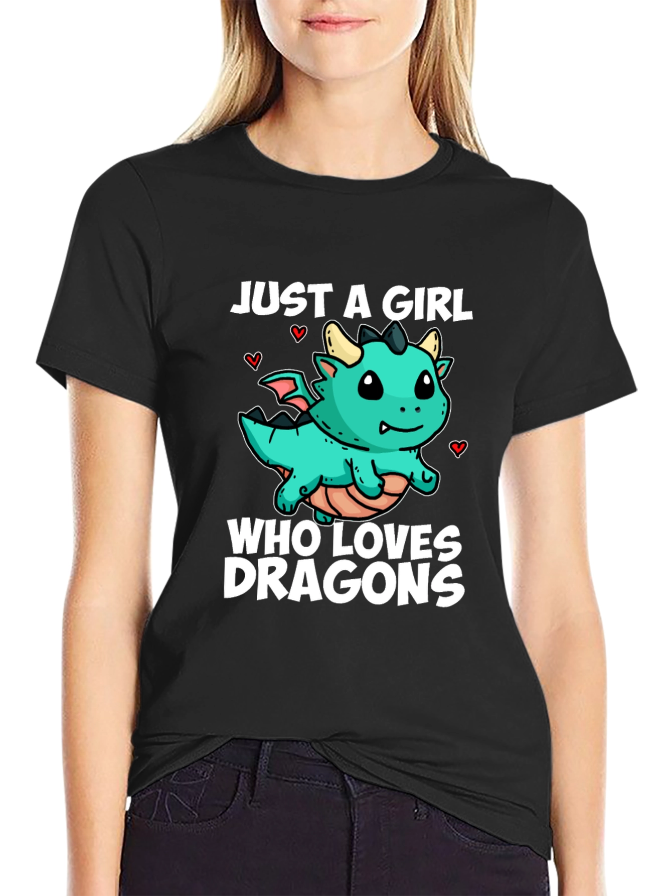 Girl Dragon Lover Black T-Shirt
