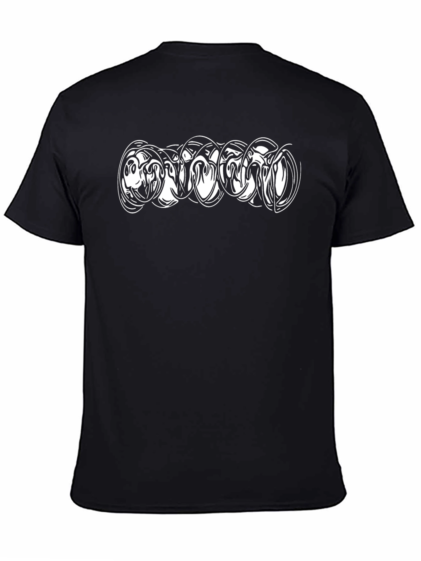Abstract White Print Black T-Shirt