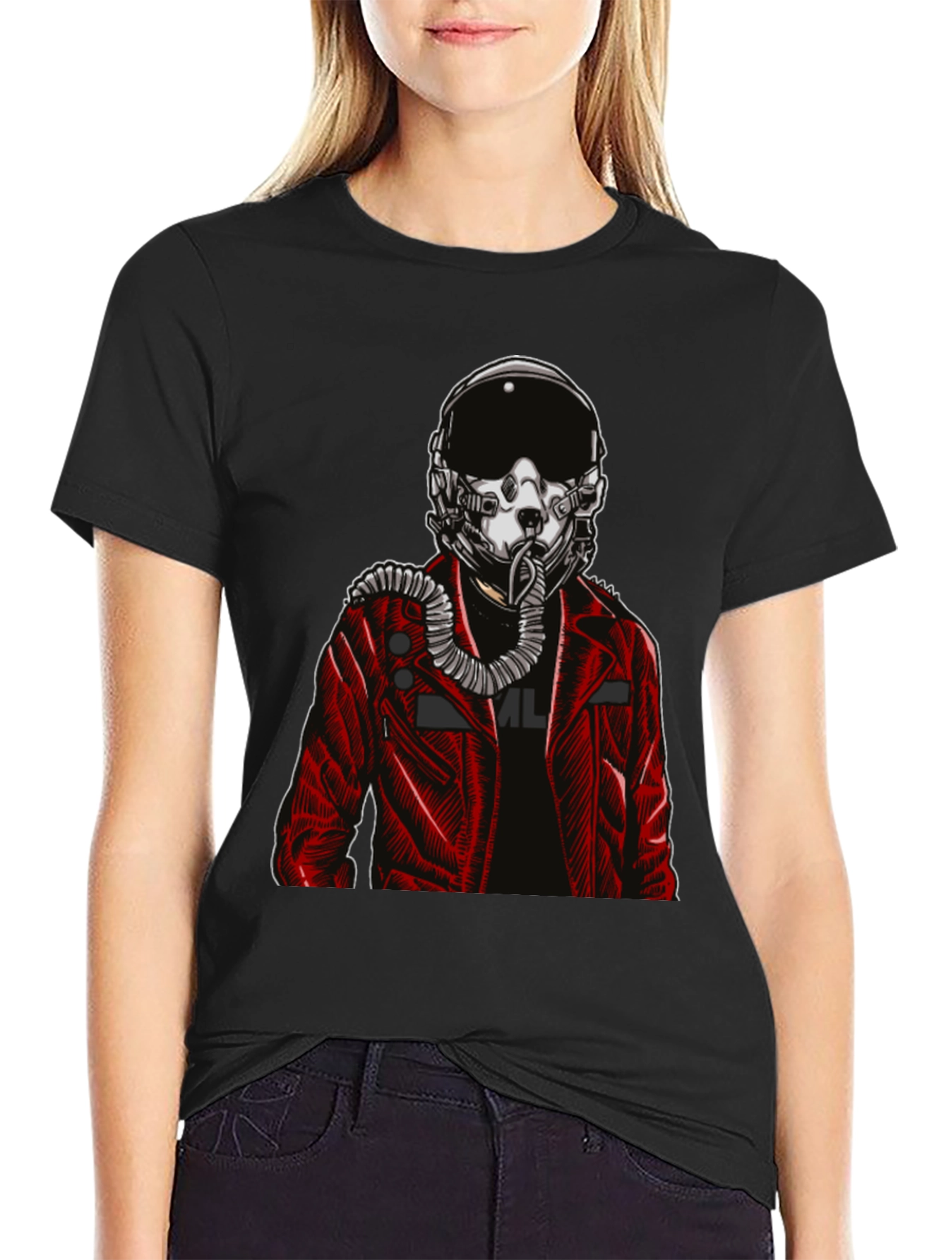 Pilot Helmet Graphic Tee - Bold Black Cotton Shirt