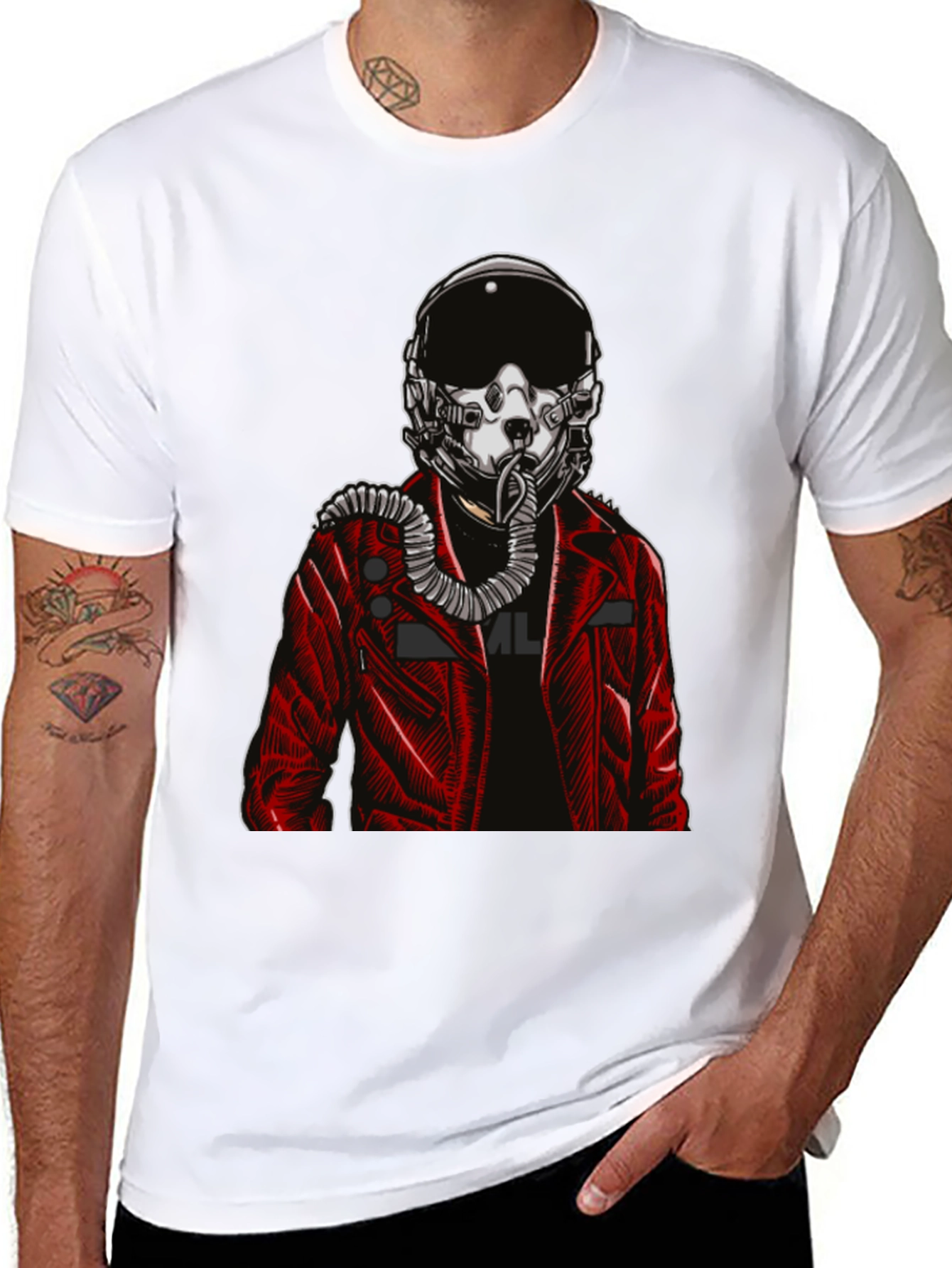 Pilot Helmet Graphic Tee - Bold Black Cotton Shirt